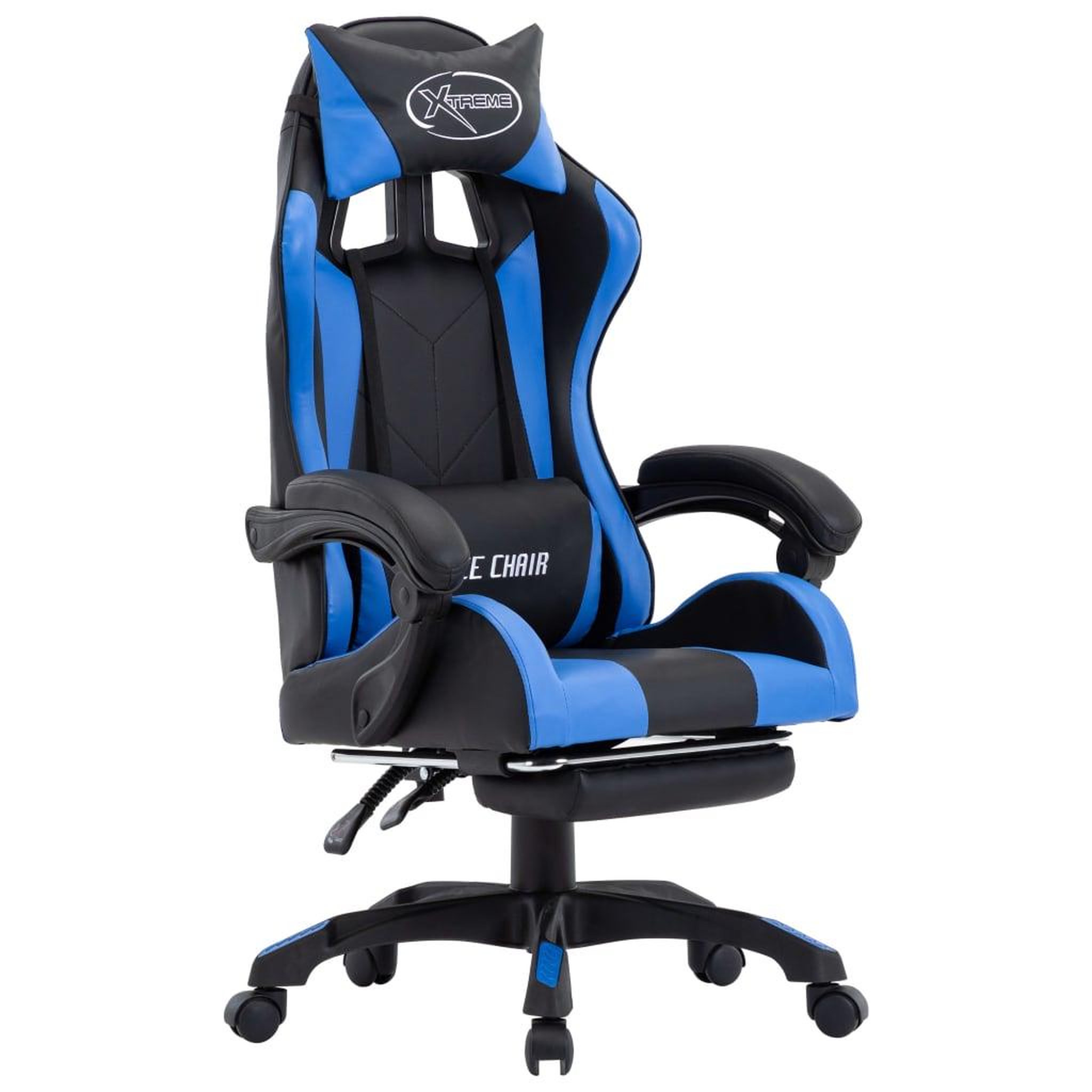 VIDAXL Fauteuil de jeux video avec repose-pied Bleu et noir Similicuir