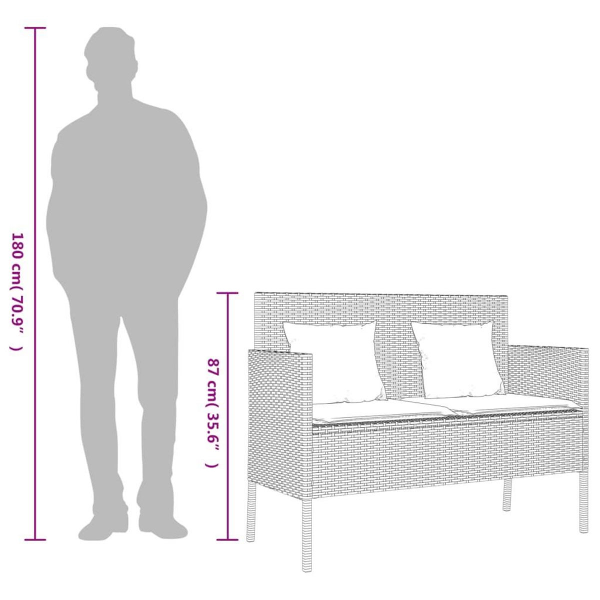 VIDAXL Banc de jardin avec coussins noir resine tressee