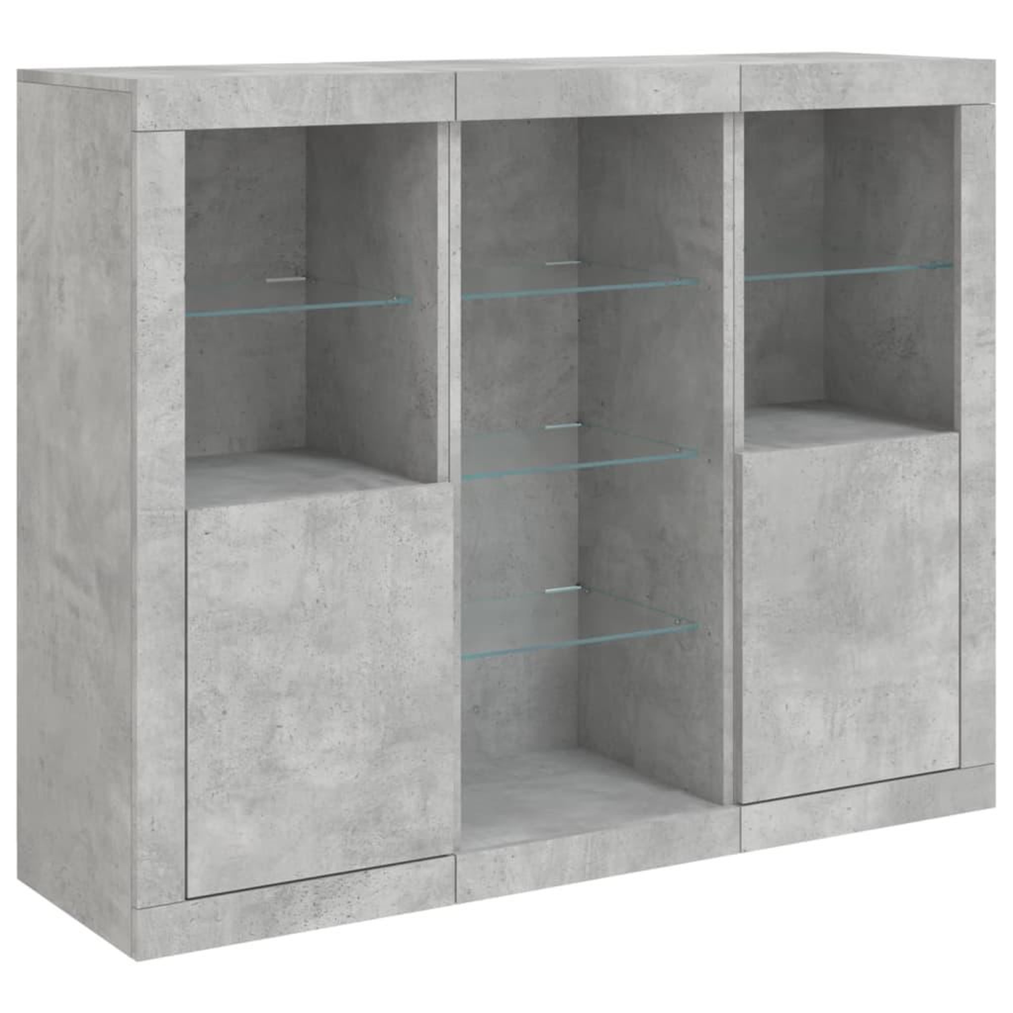 Voir la diapositive 5 : VIDAXL Buffets avec lumieres LED 3 pcs gris beton bois d'ingenierie
