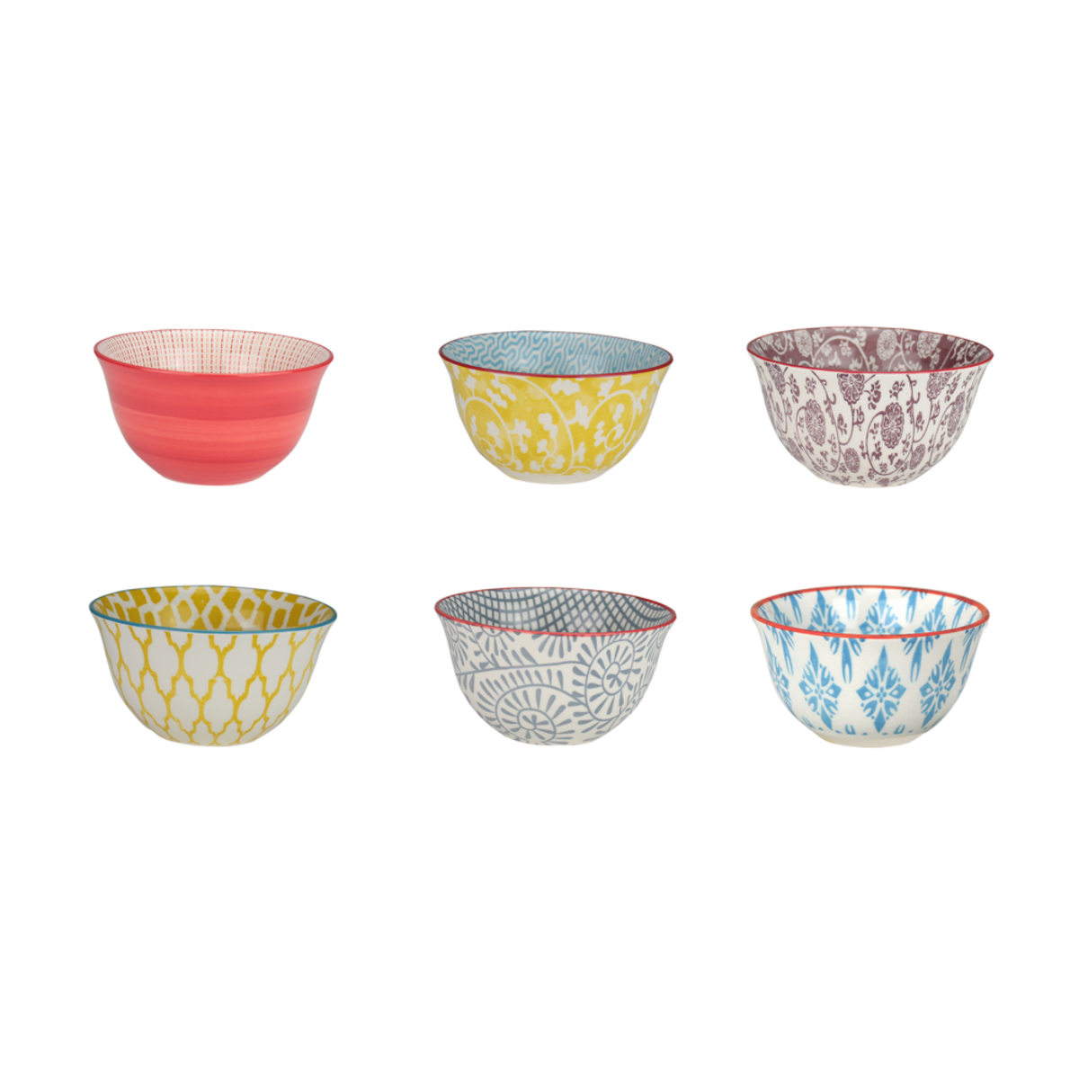 Lot de 6 bols motifs en céramique 11 cm (300 ml)