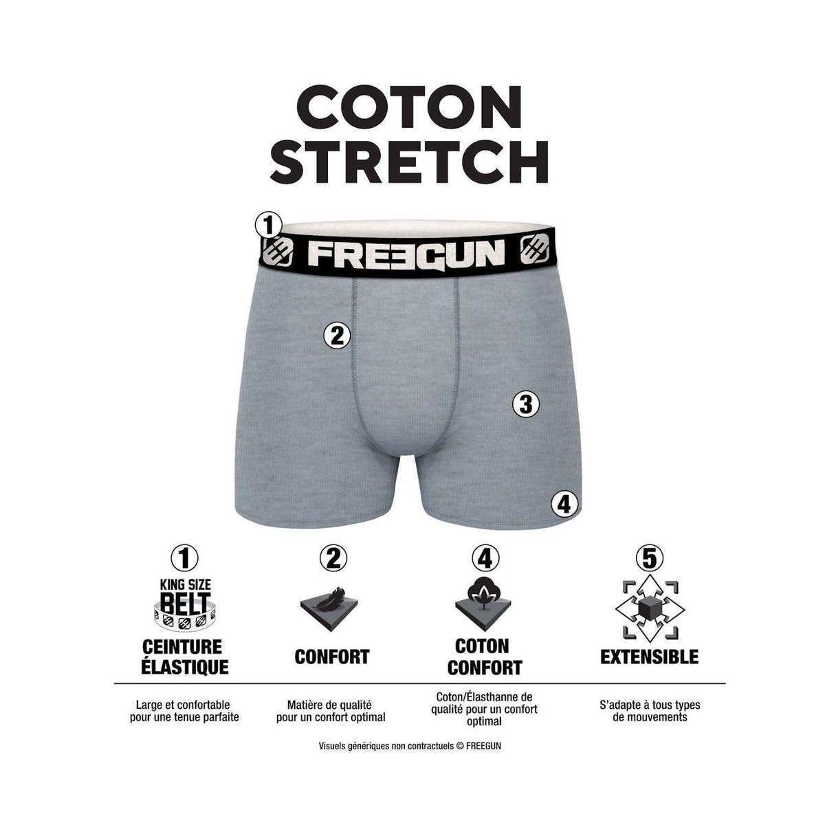 FREEGUN Lot de 3 boxers junior en coton colorés ceinture blanches FRGN