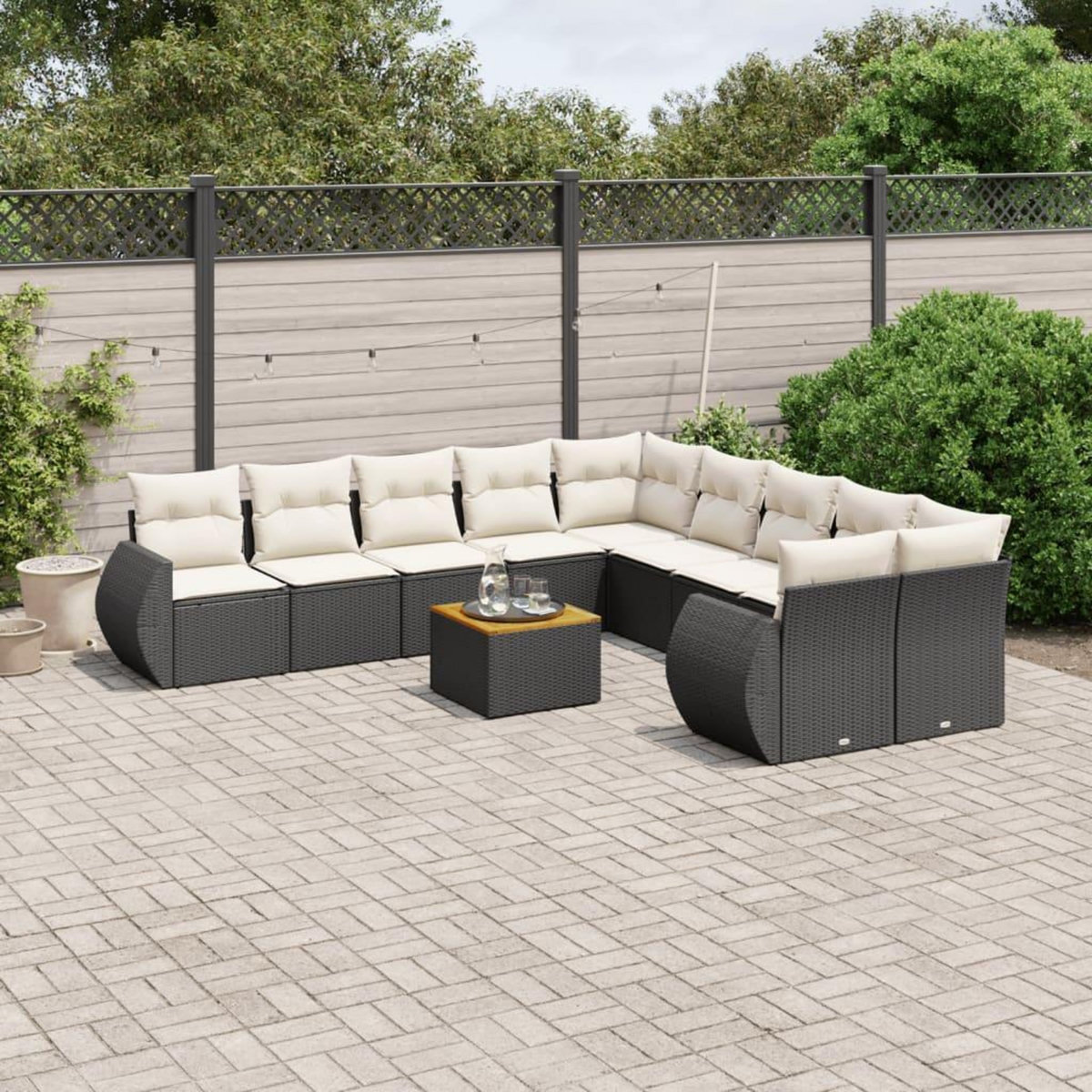 VIDAXL Salon de jardin 11 pcs avec coussins noir resine tressee