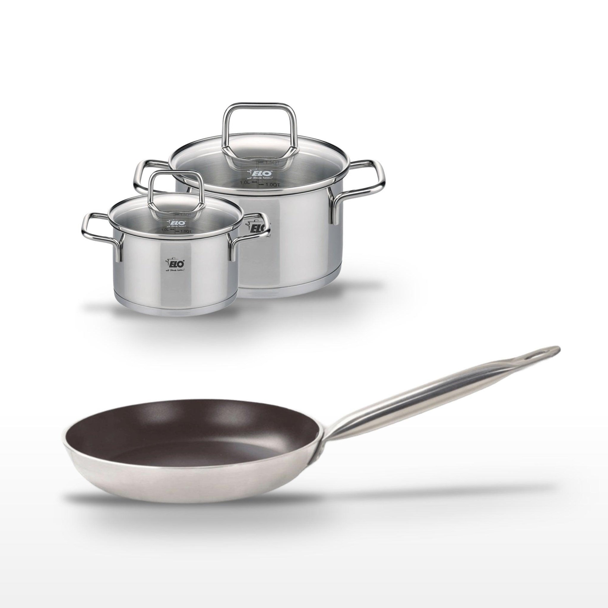ELO Lot poêle 28 cm avec revêtement céramique sans pfas & 2 faitouts 12/16 cm elo bistro line citrin