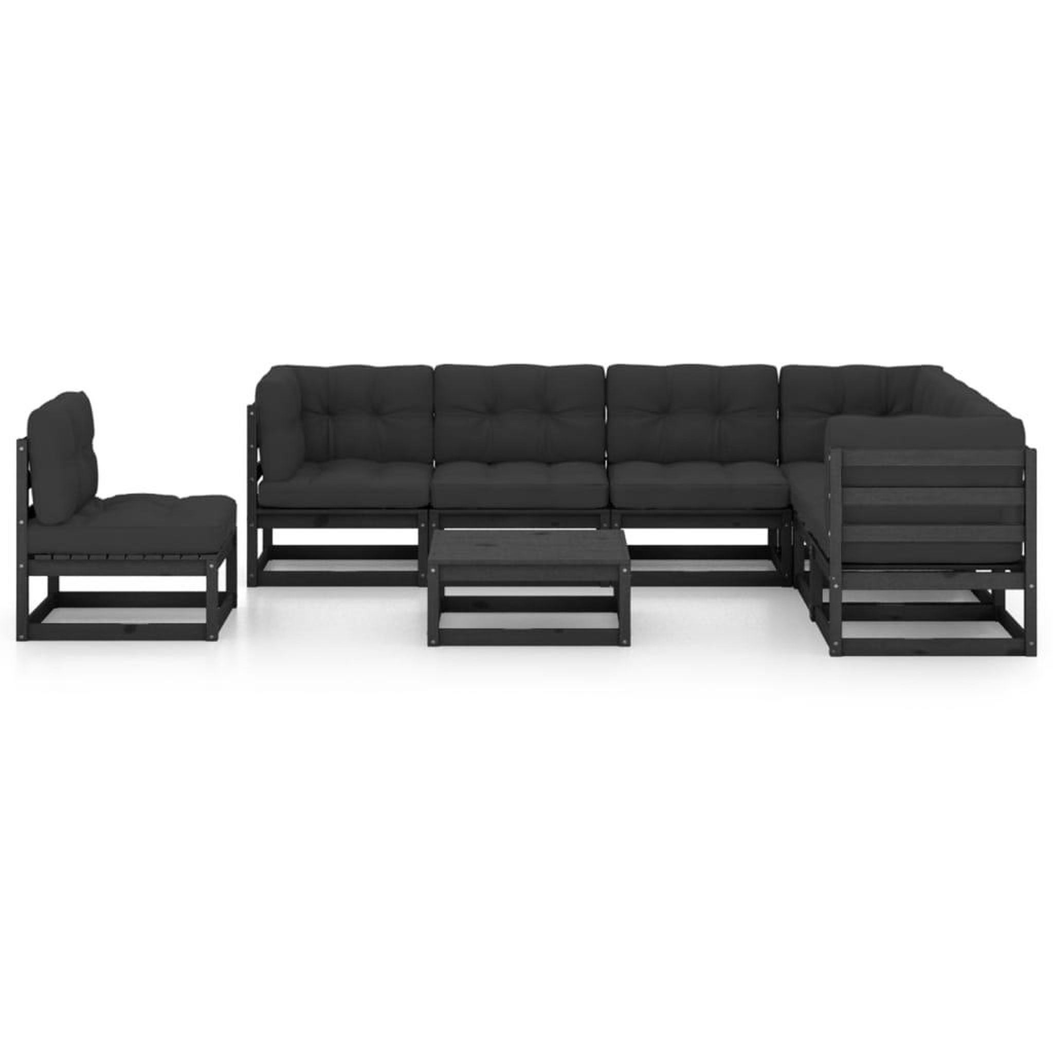 Voir la diapositive 2 : VIDAXL Salon de jardin 8 pcs avec coussins Noir Bois de pin massif