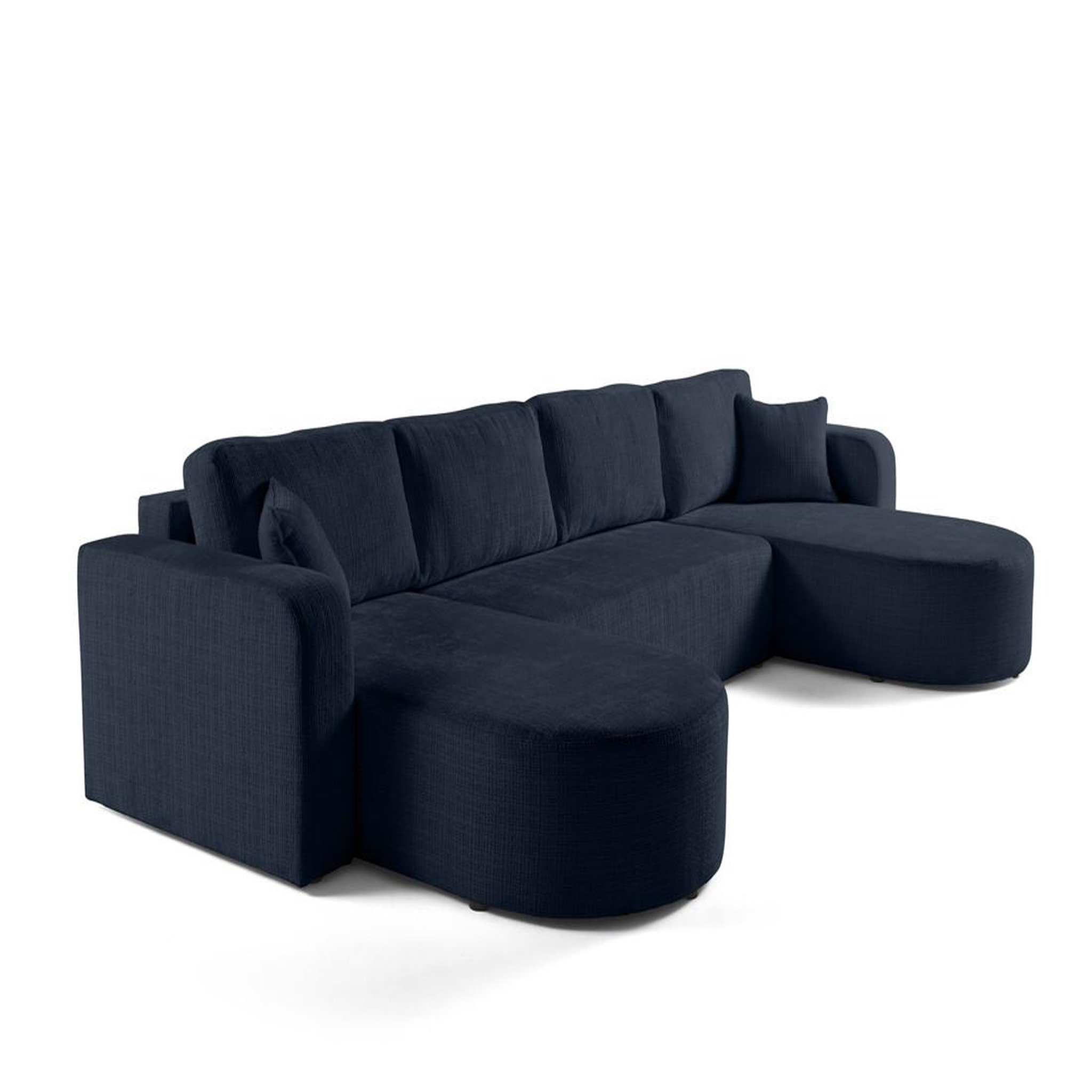 Voir la diapositive 2 : BEST MOBILIER Miro - canapé panoramique en u 7 places - convertible avec coffre - en velours texturé