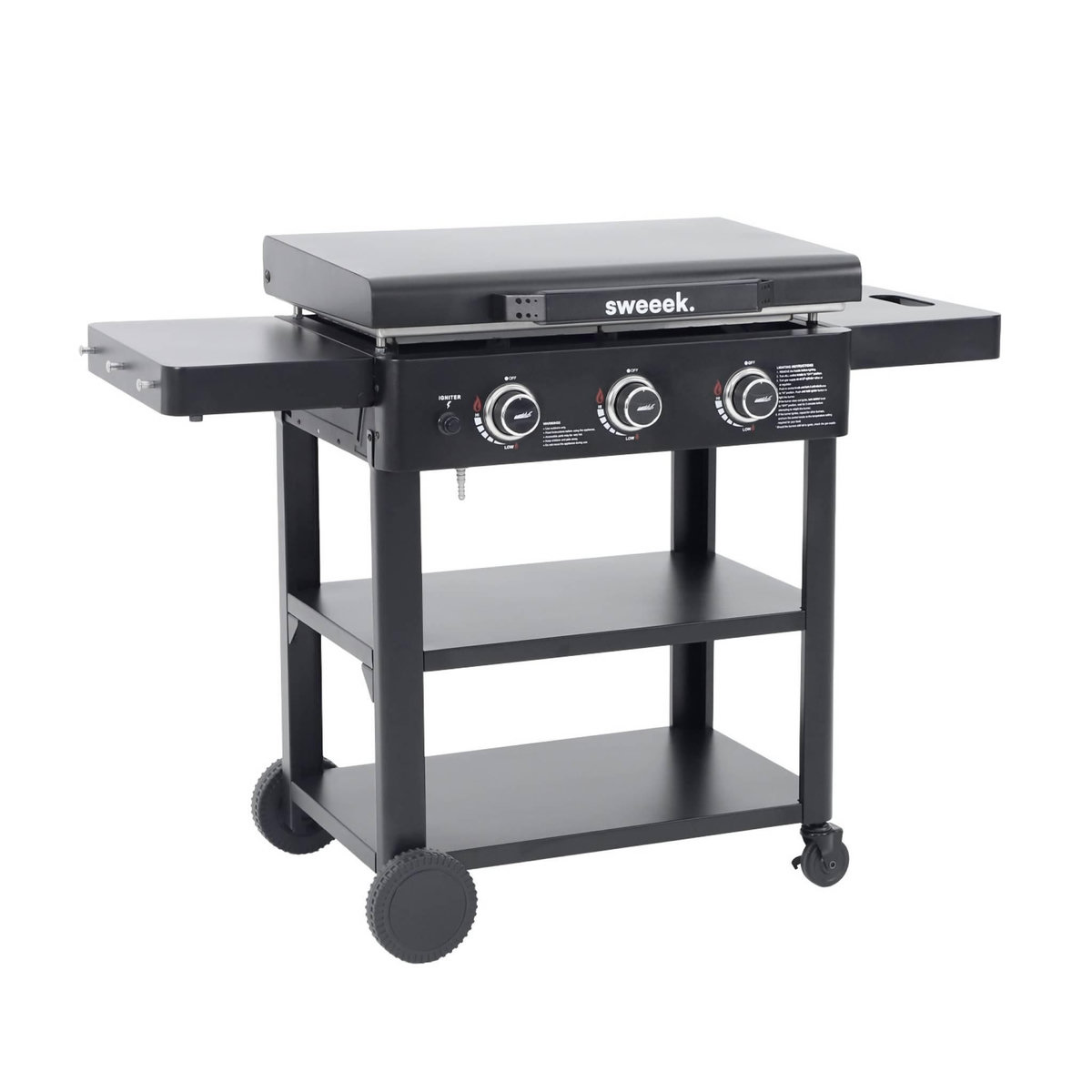 SWEEEK Plancha gaz 3 brûleurs acier inoxydable 12kW avec chariot noir - Raoul