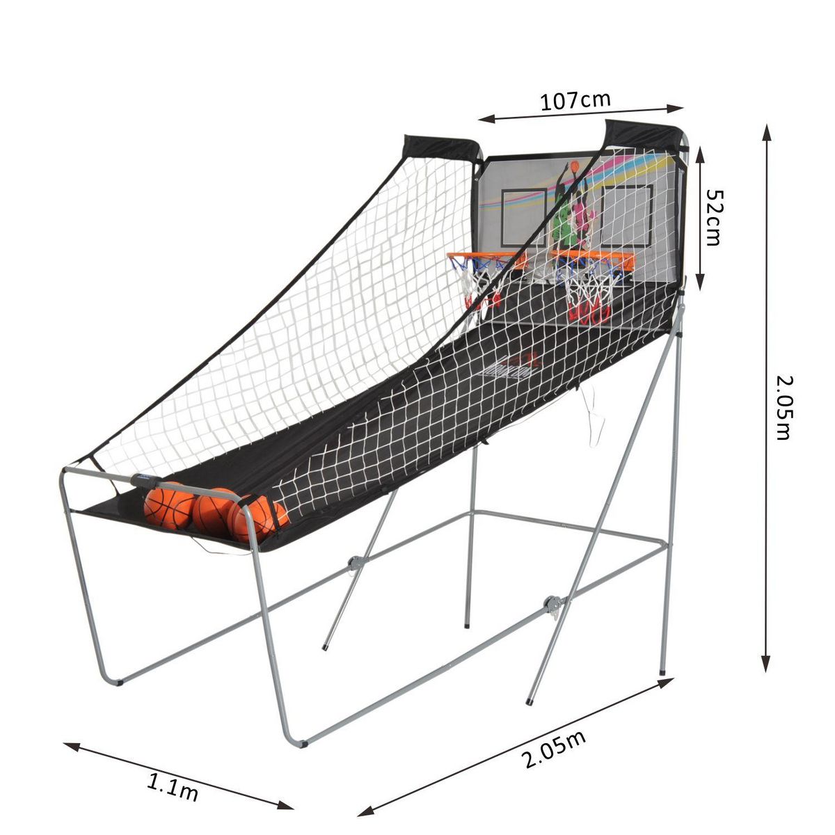 HOMCOM Panier de Basket pliable jeu de Basketball Arcade Double Shootout double panier compteur électronique 4 ballons et pompe acier noir et blanc