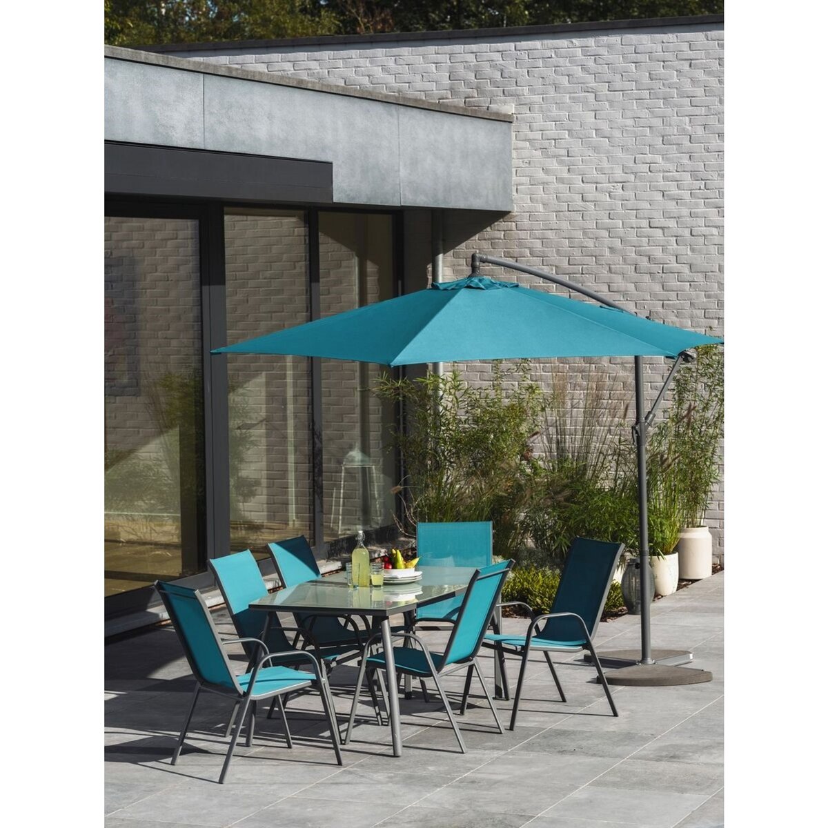 GARDENSTAR Salon de jardin 4 personnes en acier Bleu