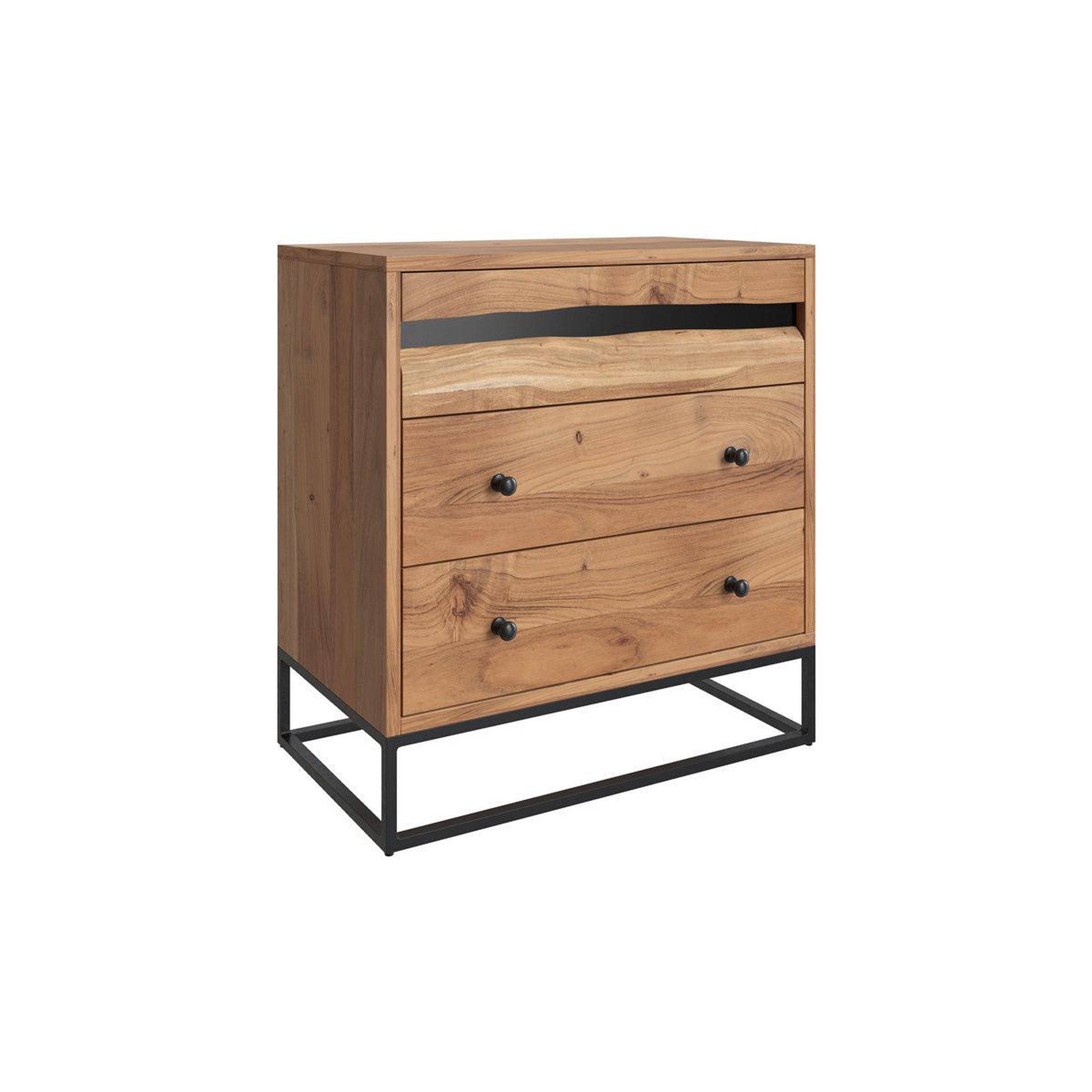 Voir la diapositive 5 : MAISON PAVANE Commode en bois d'acacia et métal, 3 tiroirs-alabama