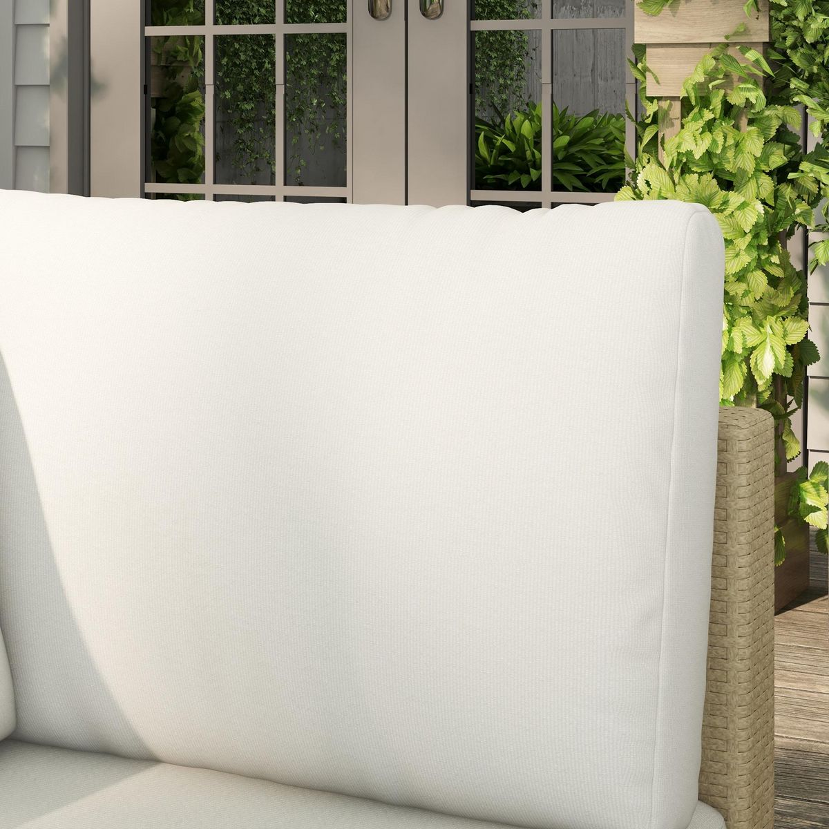 OUTSUNNY Ensemble salon de jardin d'angle 5 places design contemporain coussins déhoussables table basse acier époxy résine tressée beige