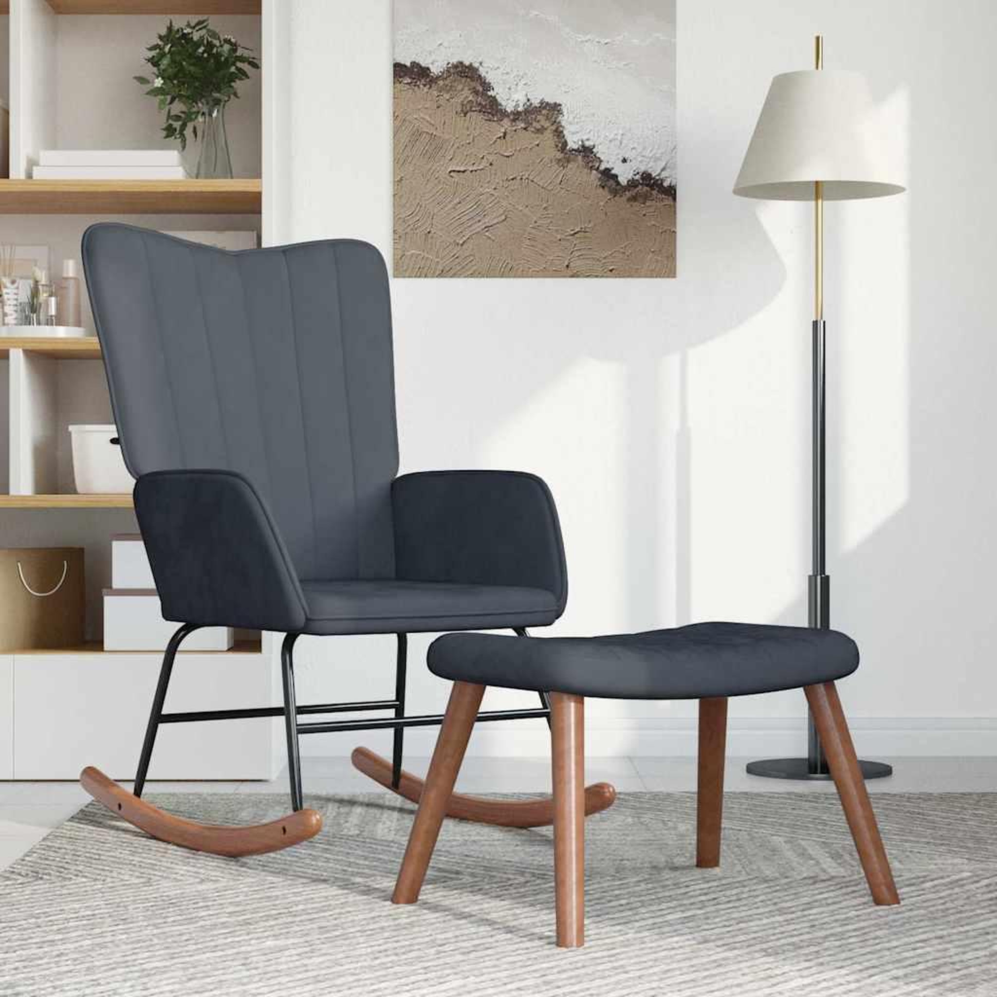 VIDAXL Chaise a bascule avec repose-pied Gris fonce Velours