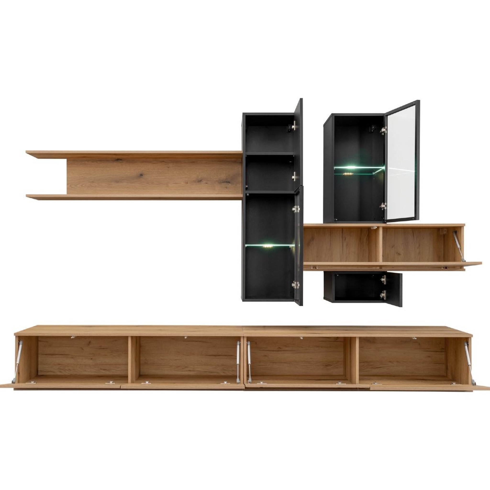 Voir la diapositive 3 : JLC KREATION Ensemble tv mural moderne en bois avec vitrines urka