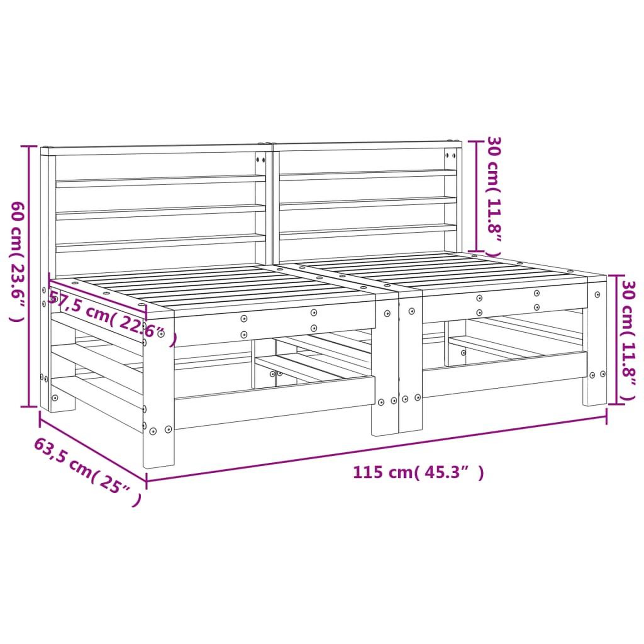Voir la diapositive 6 : VIDAXL Canapes centraux de jardin 2 pcs marron miel bois de pin solide