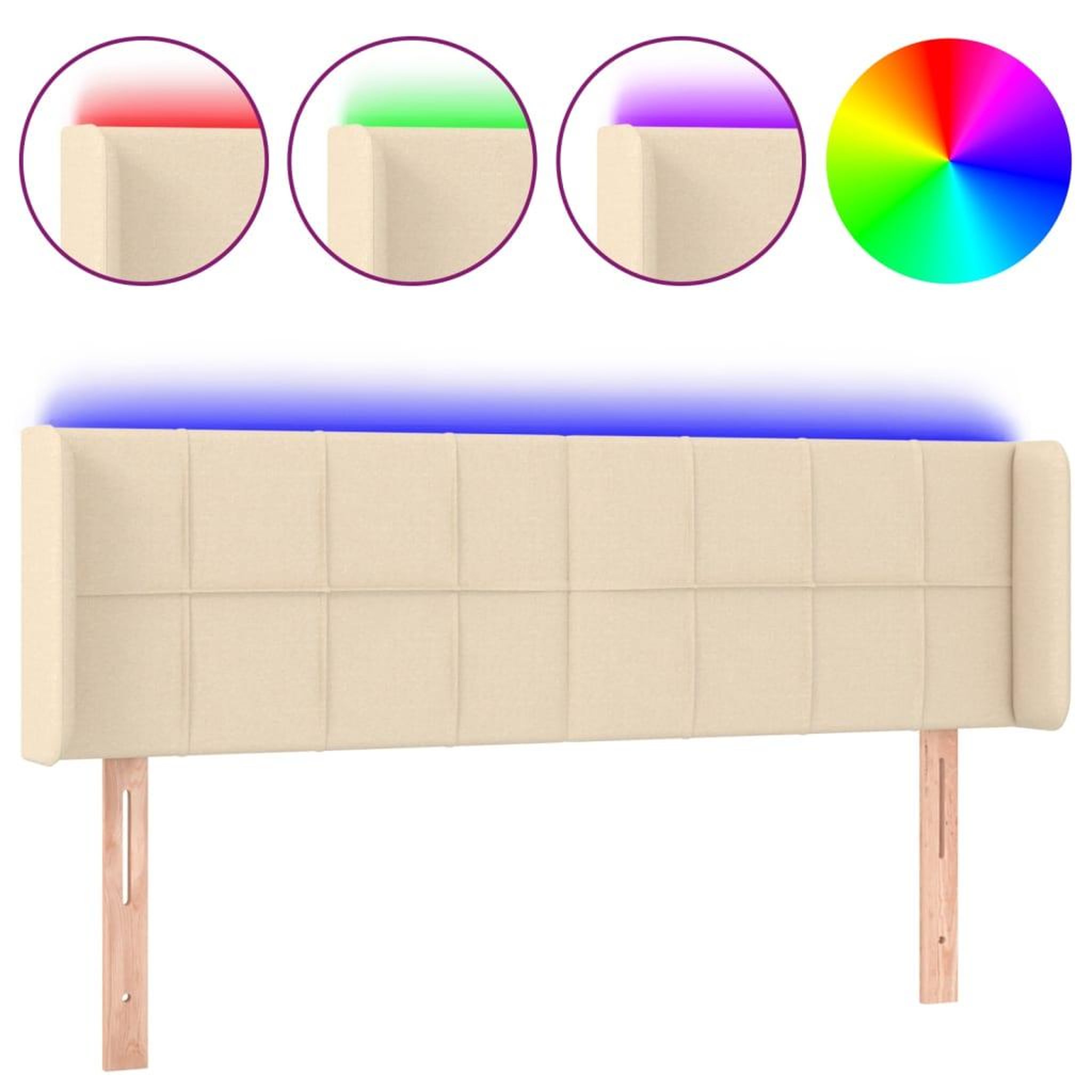 Voir la diapositive 2 : VIDAXL Tete de lit a LED Creme 147x16x78/88 cm Tissu
