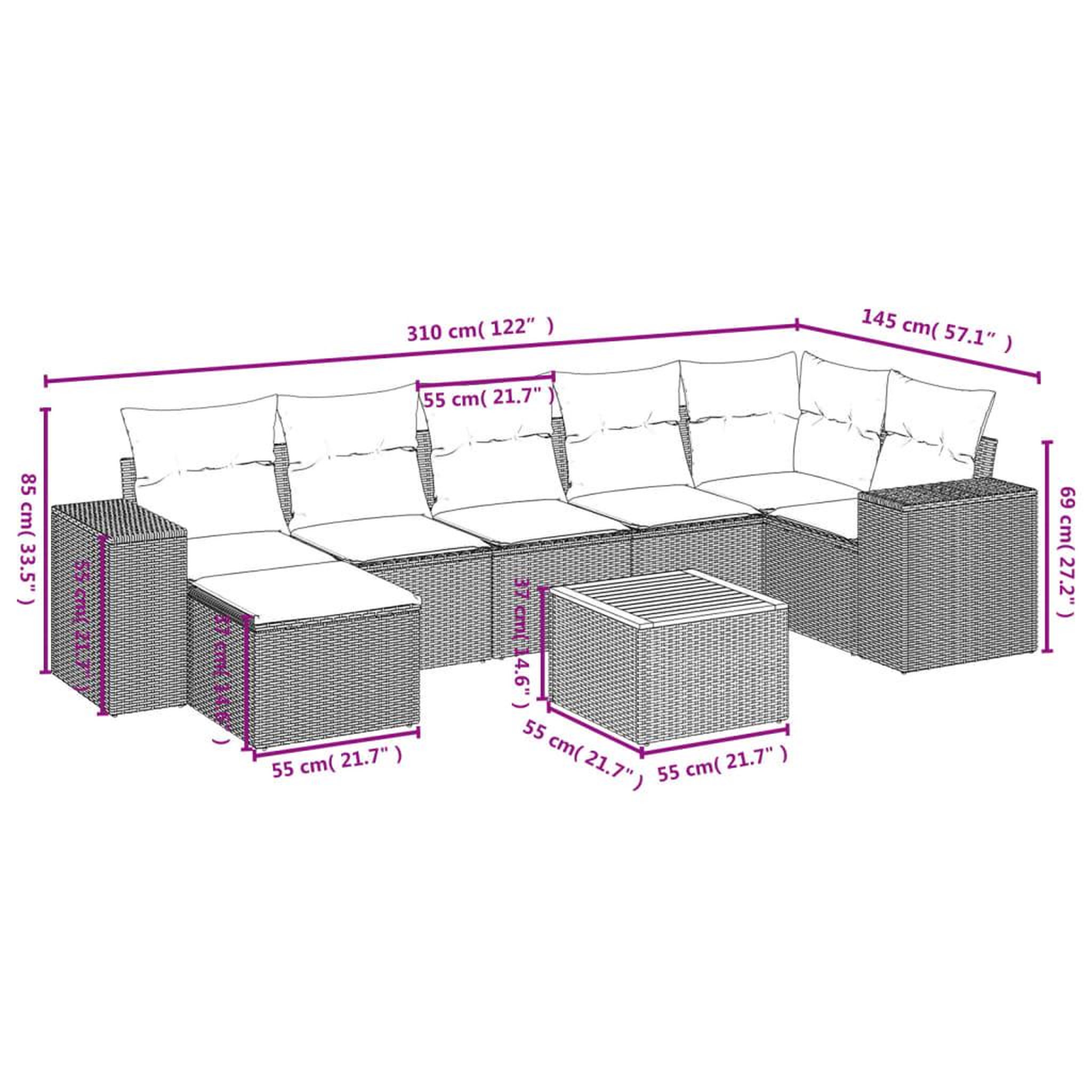 Voir la diapositive 4 : VIDAXL Salon de jardin avec coussins 8 pcs beige resine tressee