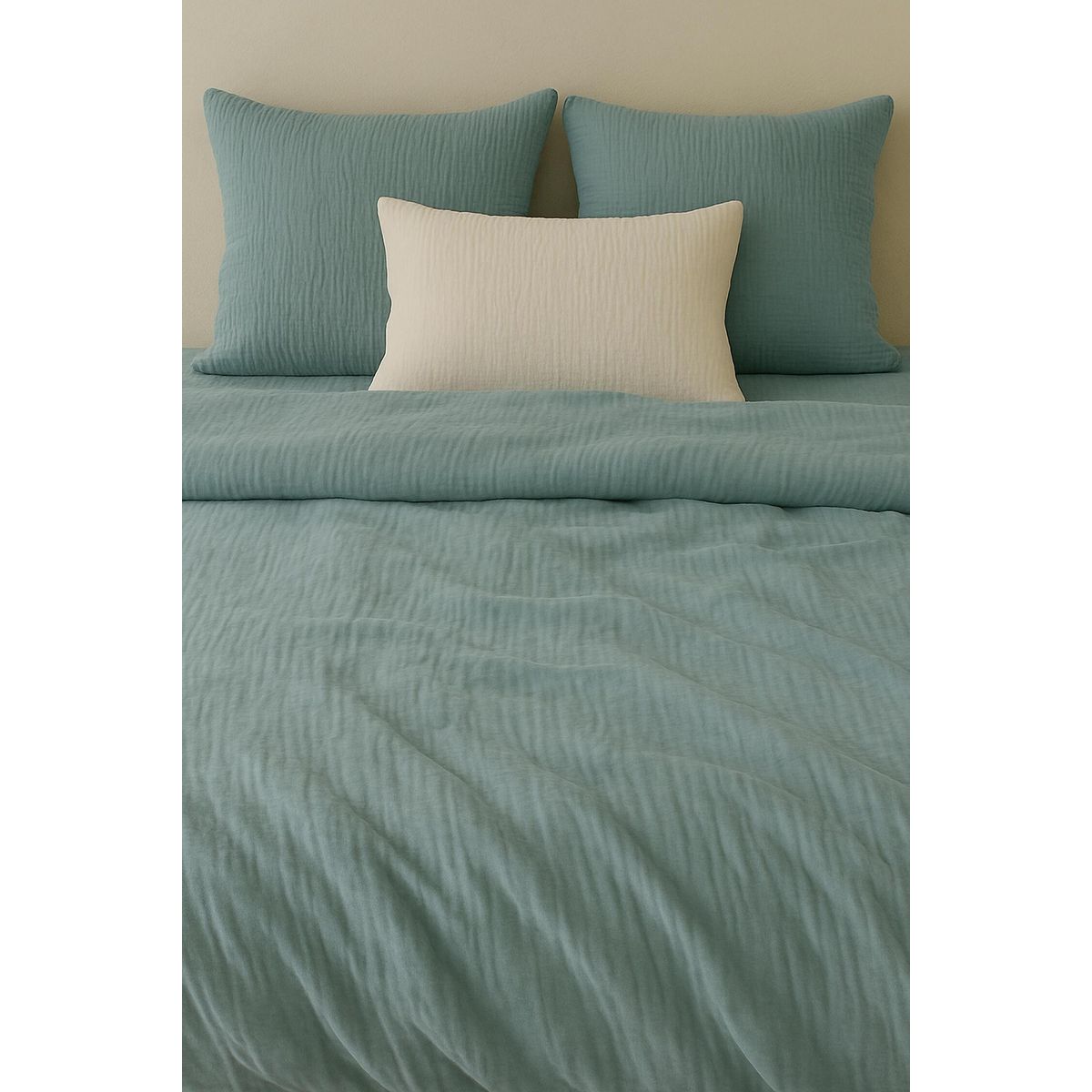 BATON ROUGE Housse de couette 100% gaze de coton lavé bleu givrée