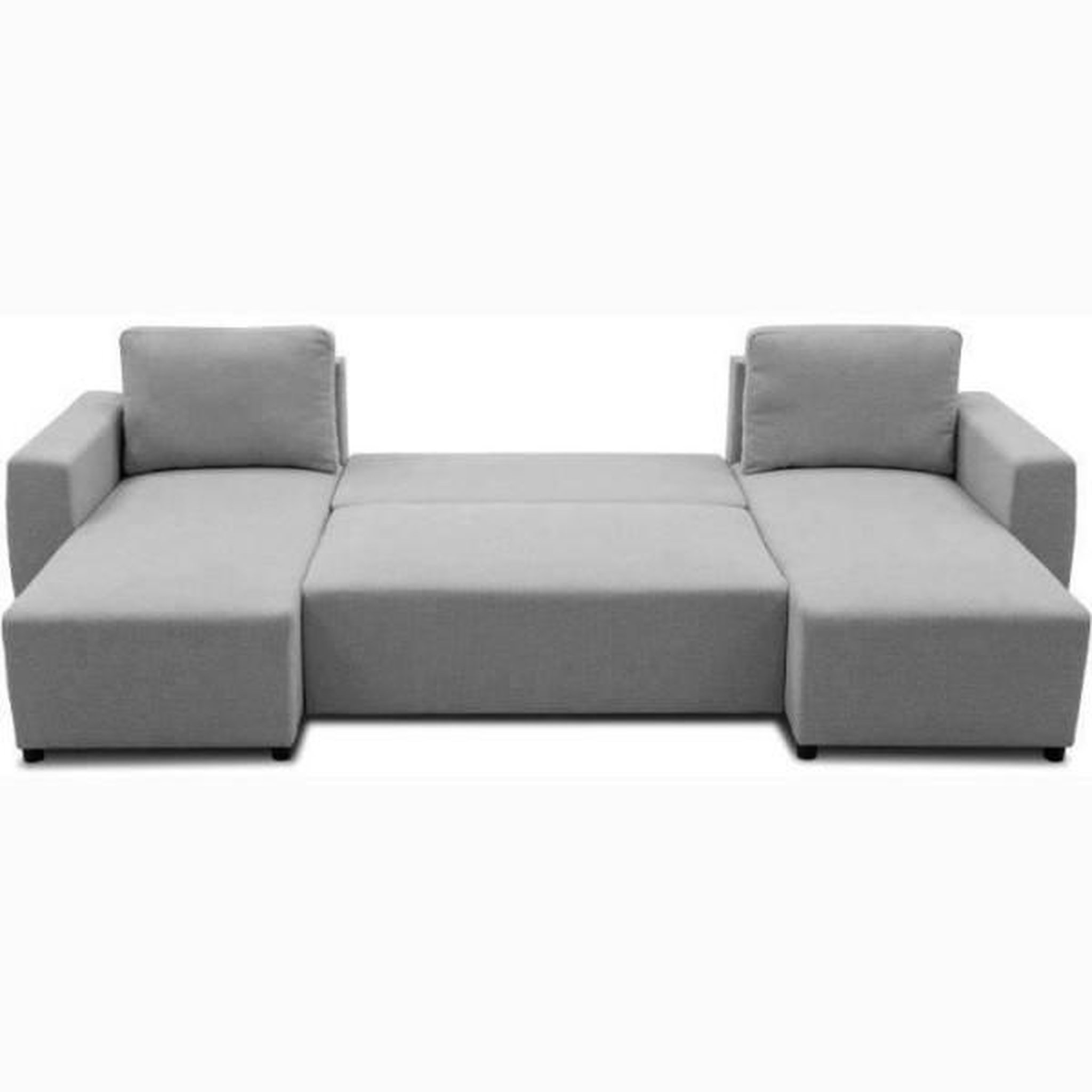 Voir la diapositive 5 : MARKET24 Canapé d'angle convertible panoramique PHARELL 5/6 places - Tissu souris - Coffre de rangement - L297 x P155 x H85 cm