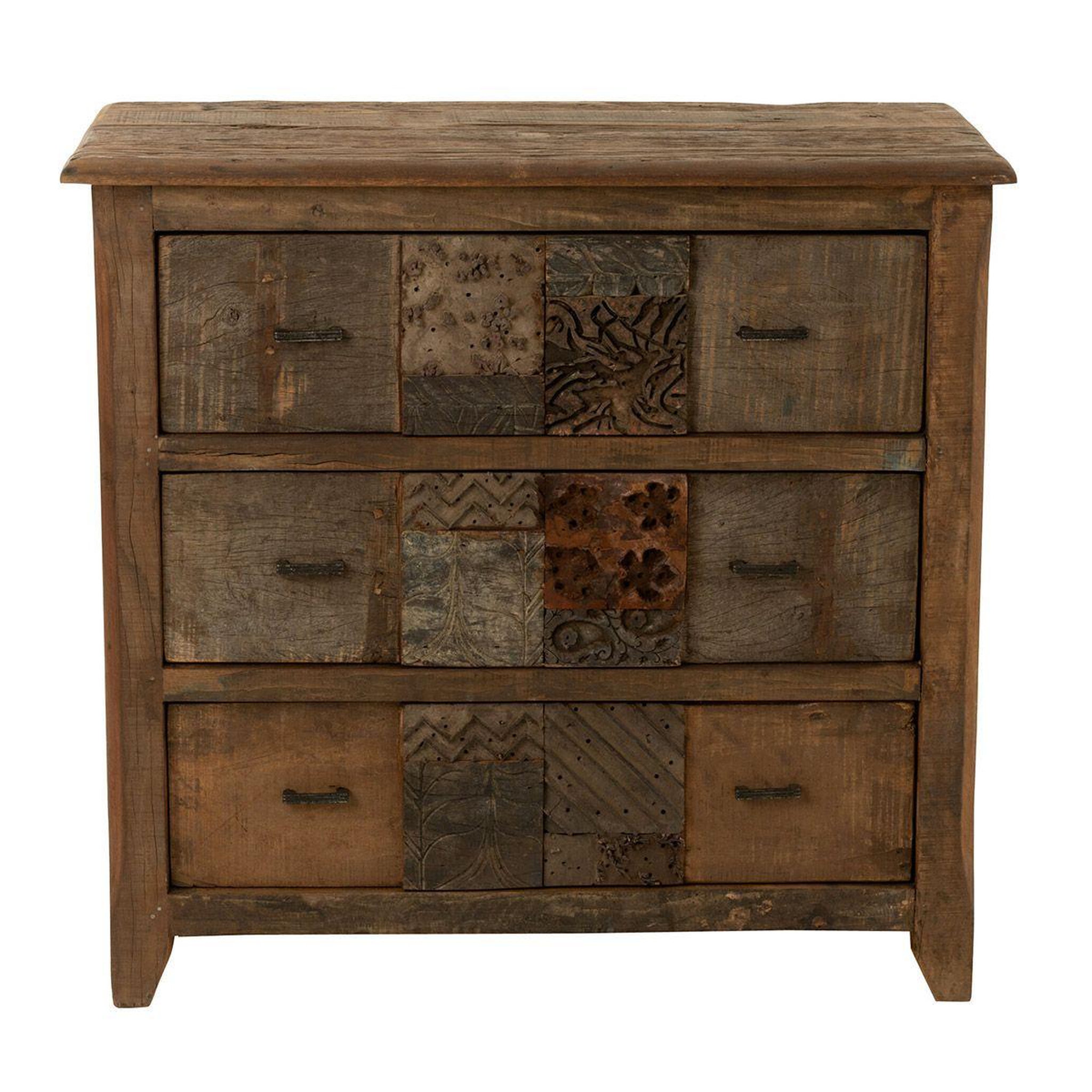 Voir la diapositive 2 : J-LINE Commode 3 tiroirs en bois  vieilli  100cm marron