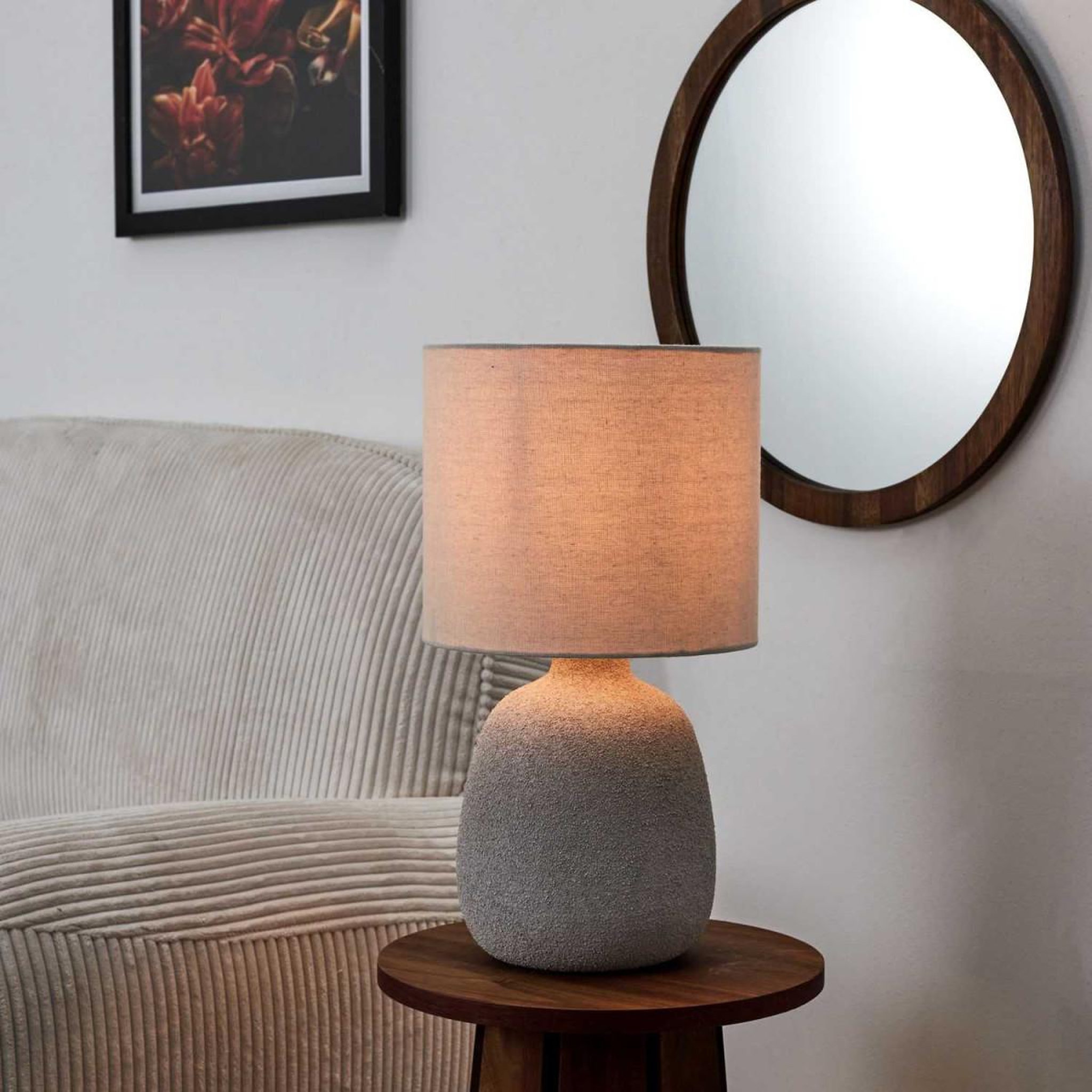 Voir la diapositive 6 : The Home Deco Factory Lampe à poser en terre cuite  embossée  40cm argent