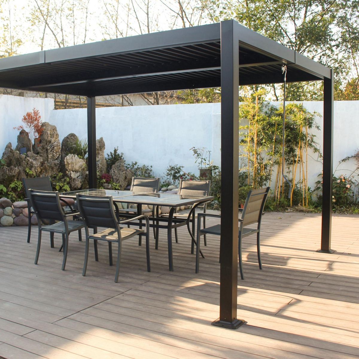 CONCEPT USINE Pergola bioclimatique 4x3m structure et lames en aluminium gris anthracite NAXOS