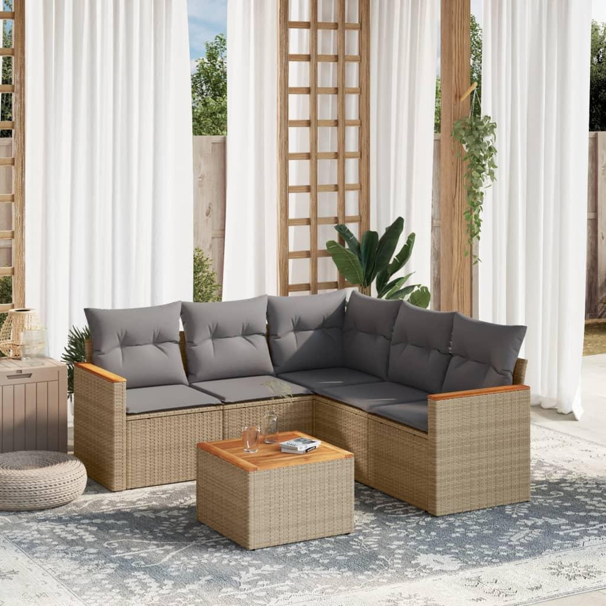 VIDAXL Salon de jardin avec coussins 6pcs melange beige resine tressee