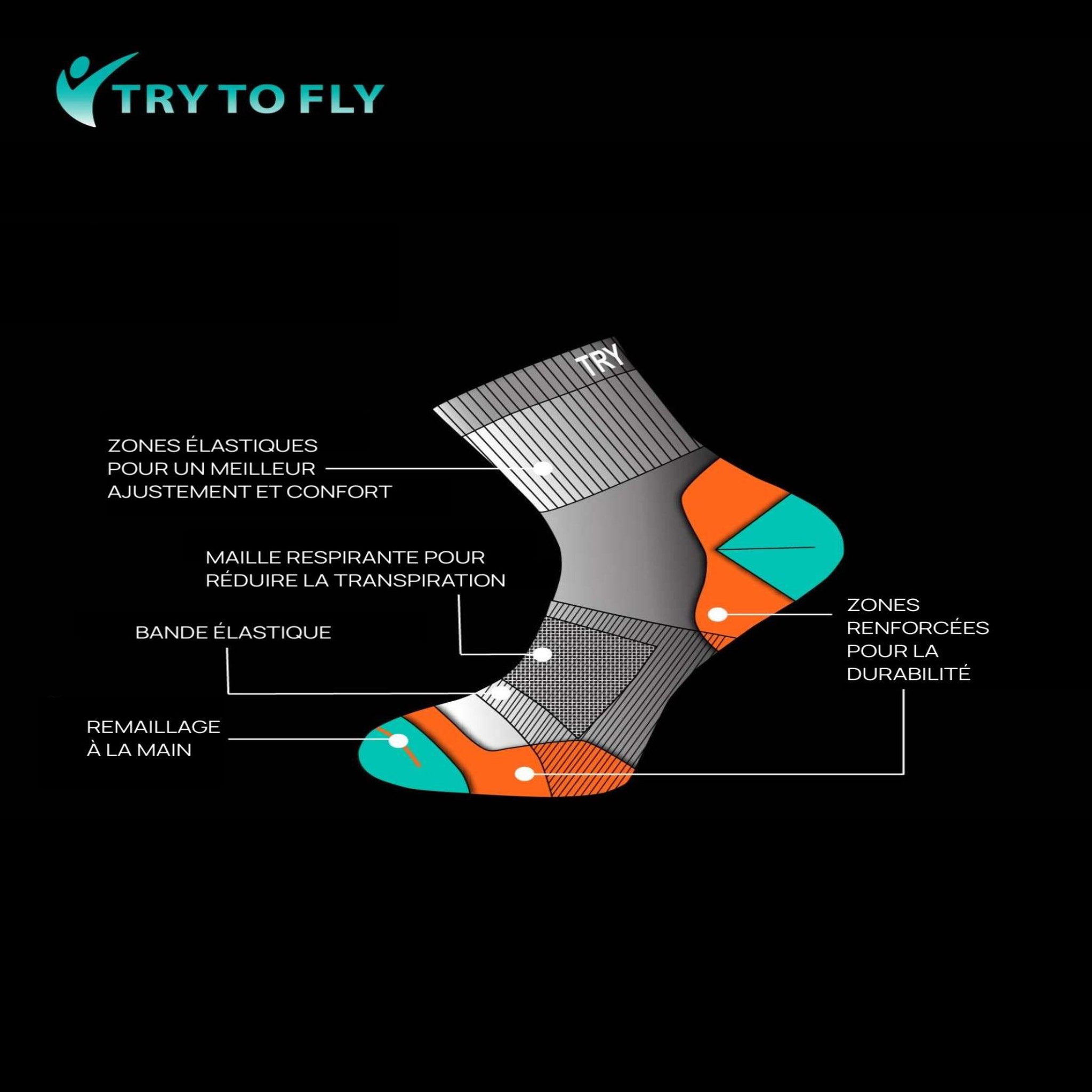 Voir la diapositive 3 : TRY TO FLY Chaussettes de randonnée courtes fines laine mérinos bleues