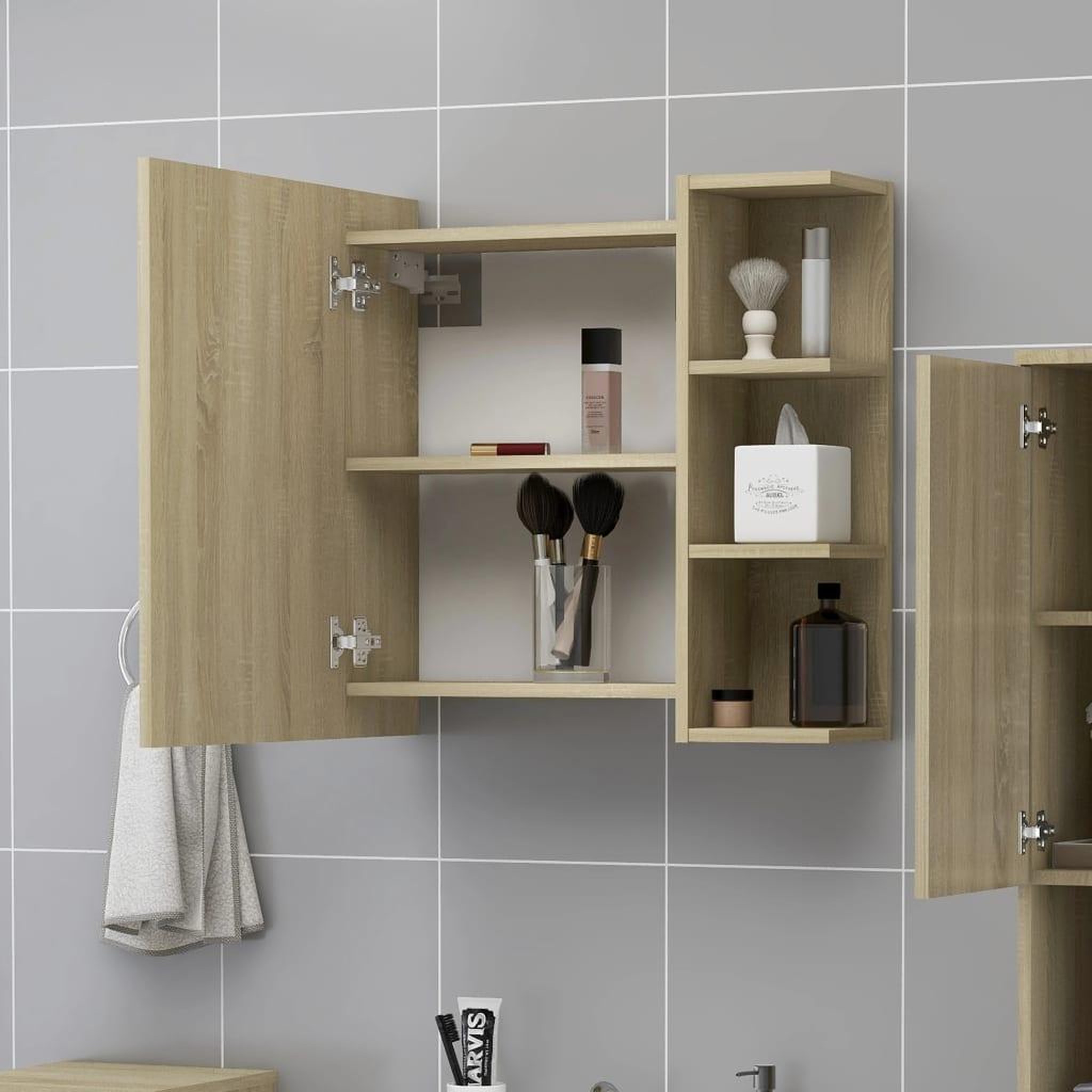 Voir la diapositive 3 : VIDAXL Armoire a miroir de salle de bain Chene sonoma Bois ingenierie
