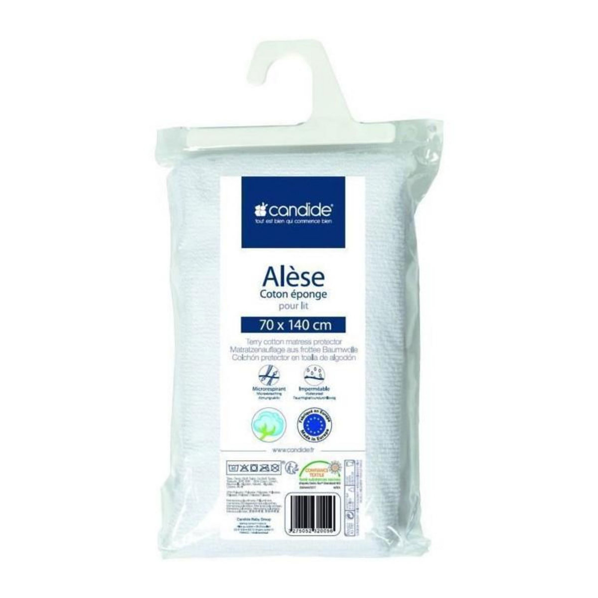 CANDIDE Protege Matelas Bébé 70x140 - Alese Bébé - Silencieux - Imperméable - Absorbant - oeko Tex - Made In Europe - 70x140cm Blan