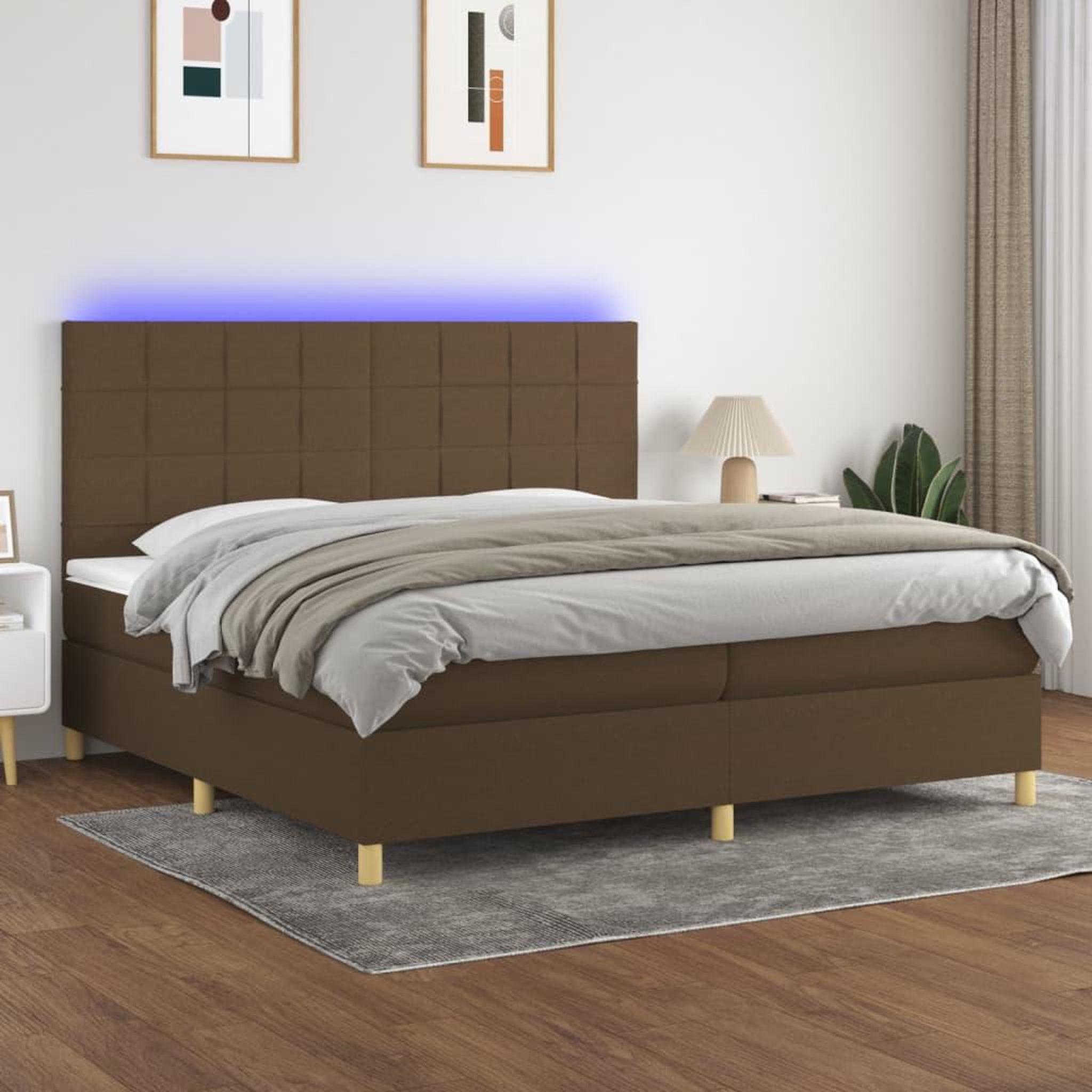 Voir la diapositive 2 : VIDAXL Sommier a lattes de lit matelas et LED Marron fonce 200x200 cm
