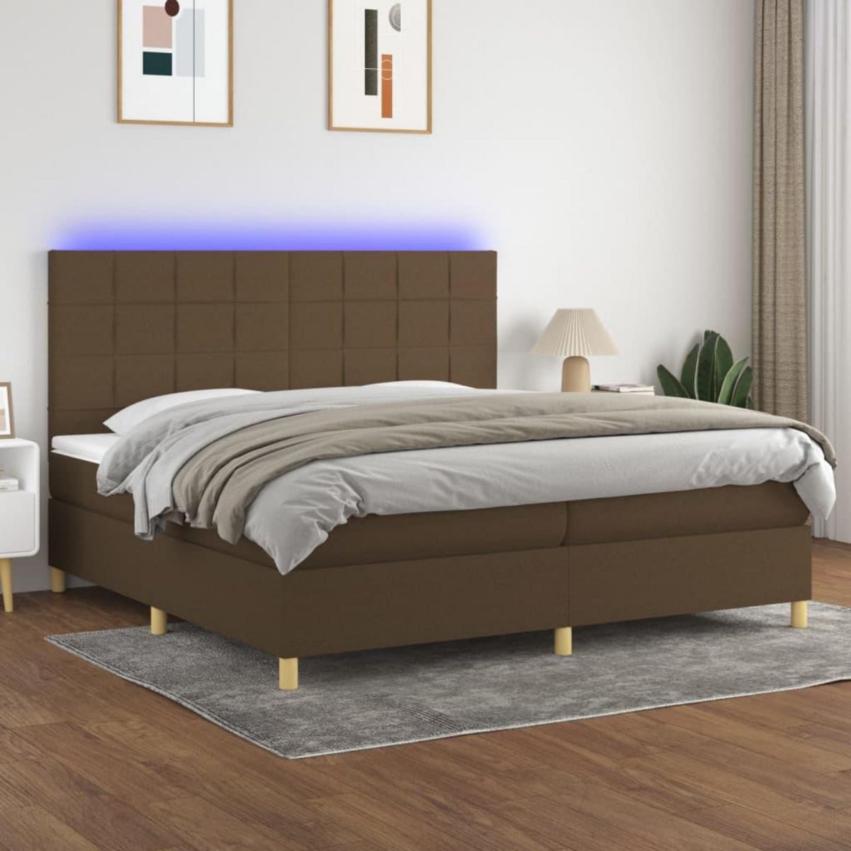 VIDAXL Sommier a lattes de lit matelas et LED Marron fonce 200x200 cm