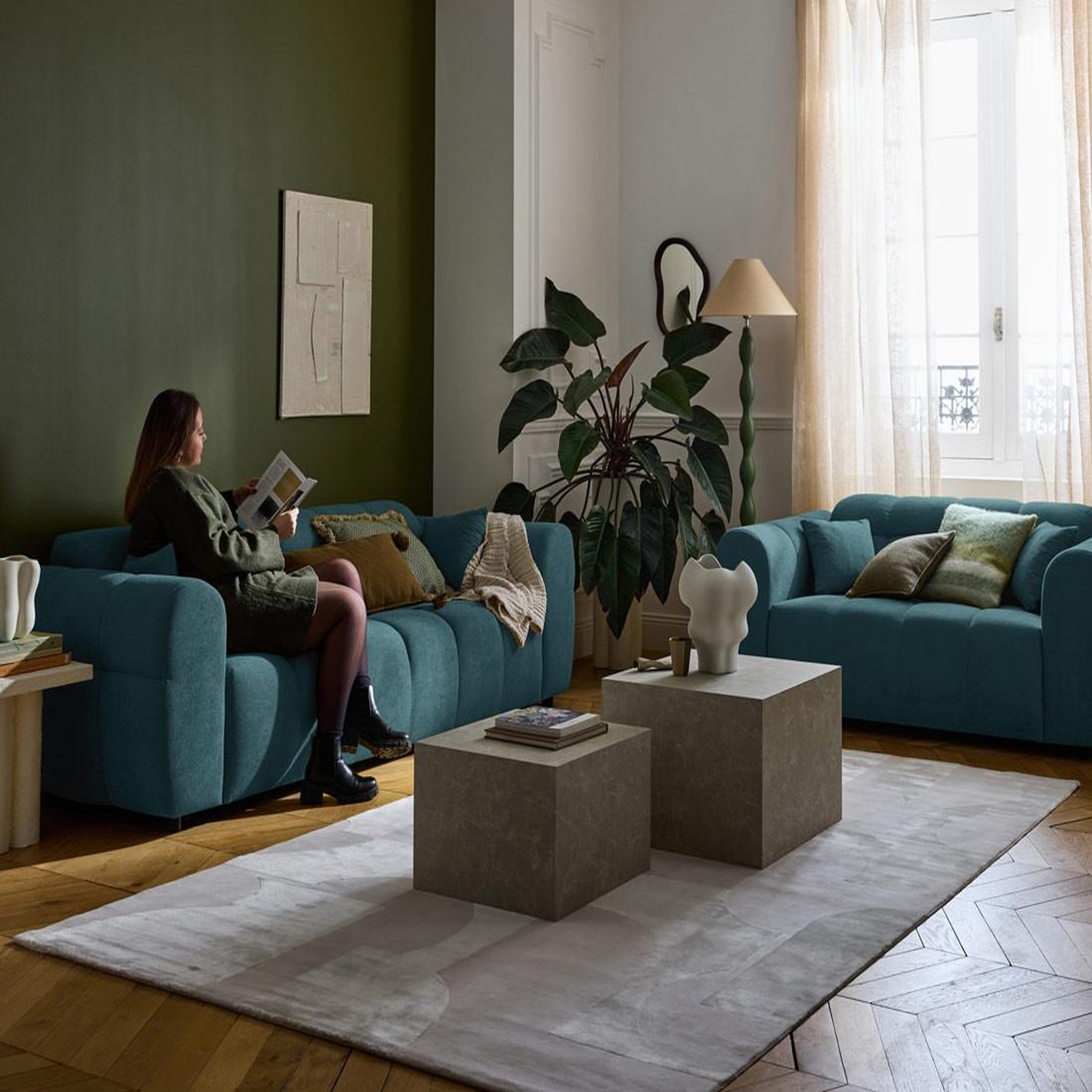 Voir la diapositive 4 : BEST MOBILIER Ray - canapé droit 3 places en tissu texturé