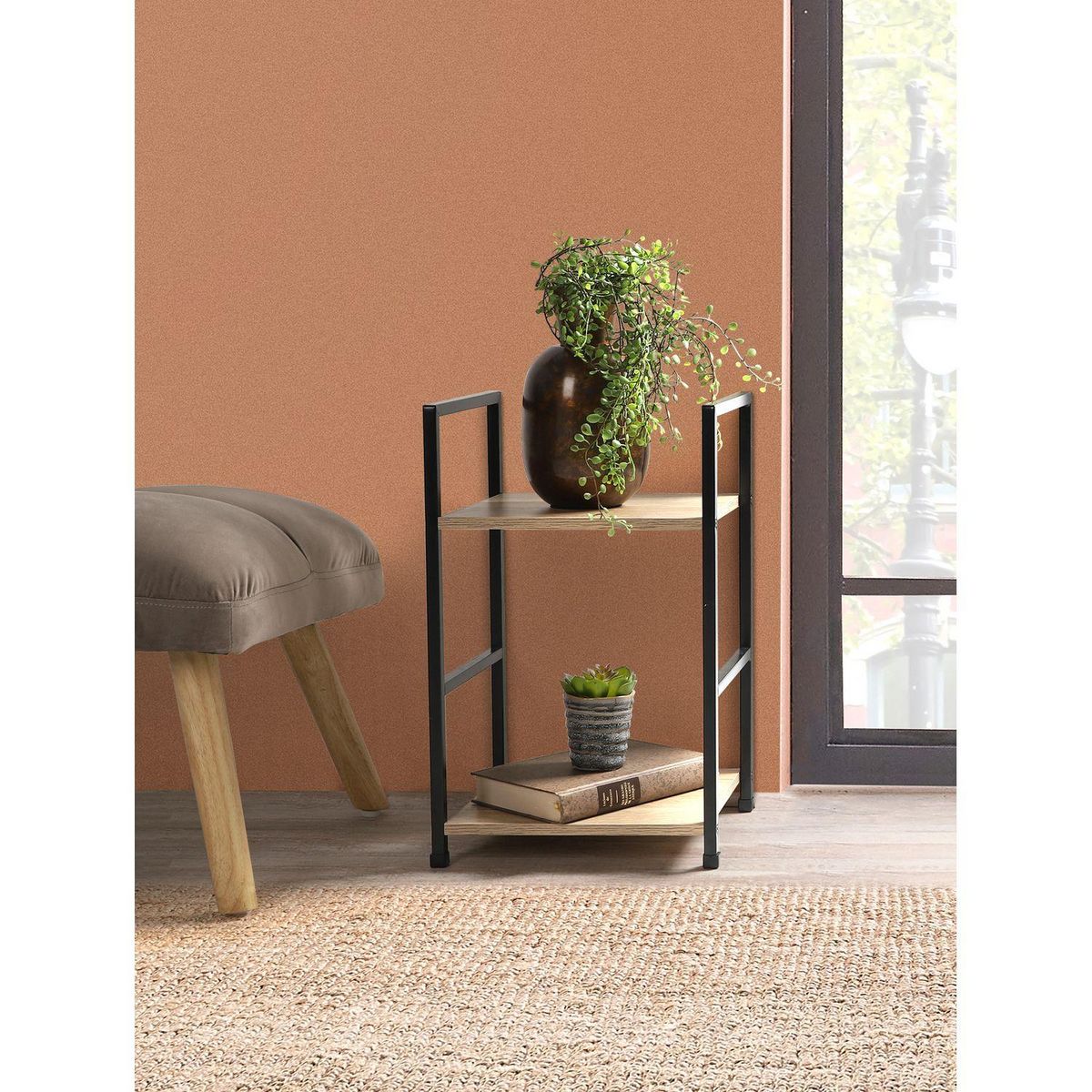 TOILINUX Etagère droite échelle 2 niveaux Colorado H.48 en Métal et MDF - Beige et Noir