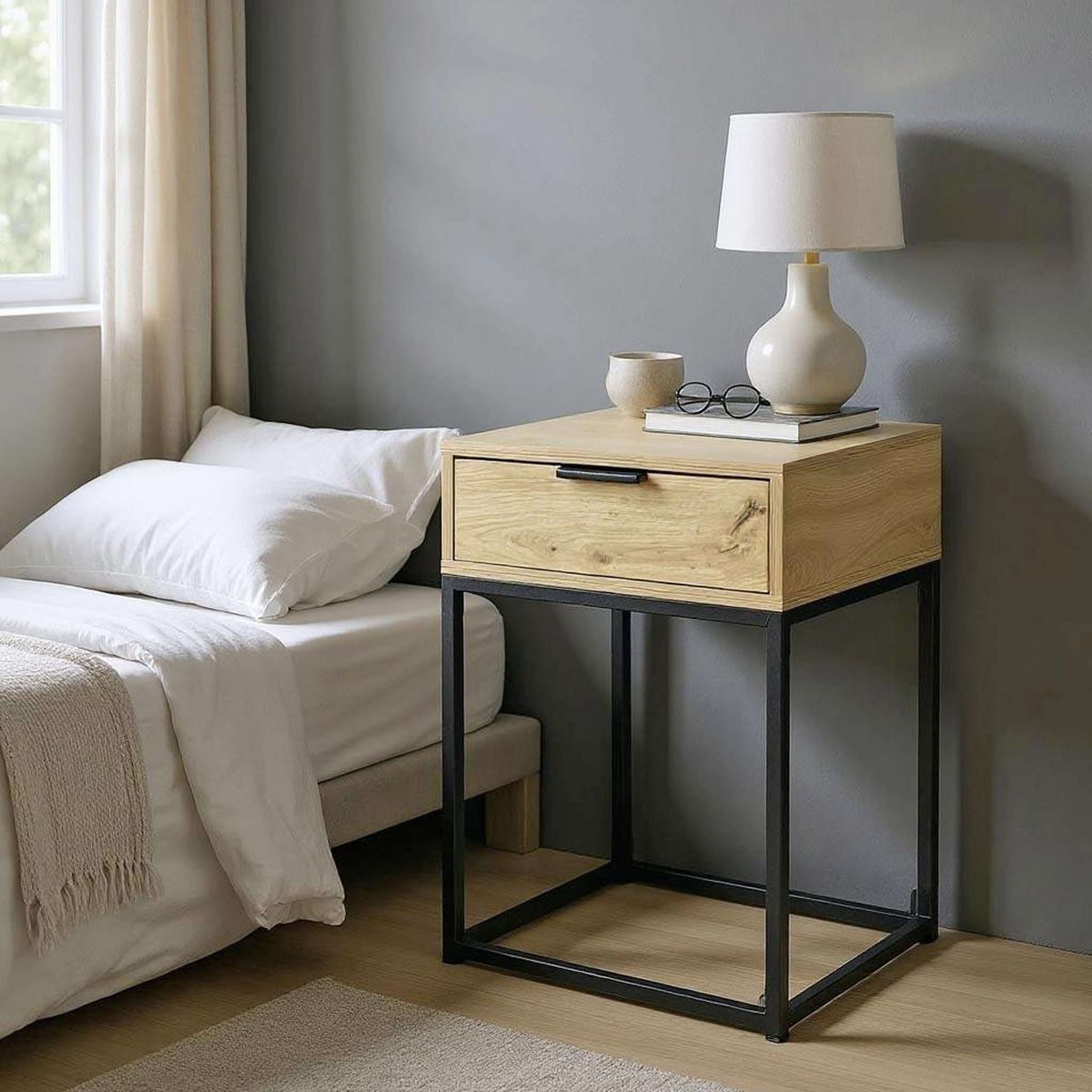 Voir la diapositive 5 : Paris Prix Table de chevet carrée 1 tiroir  maluma  60cm naturel & noir