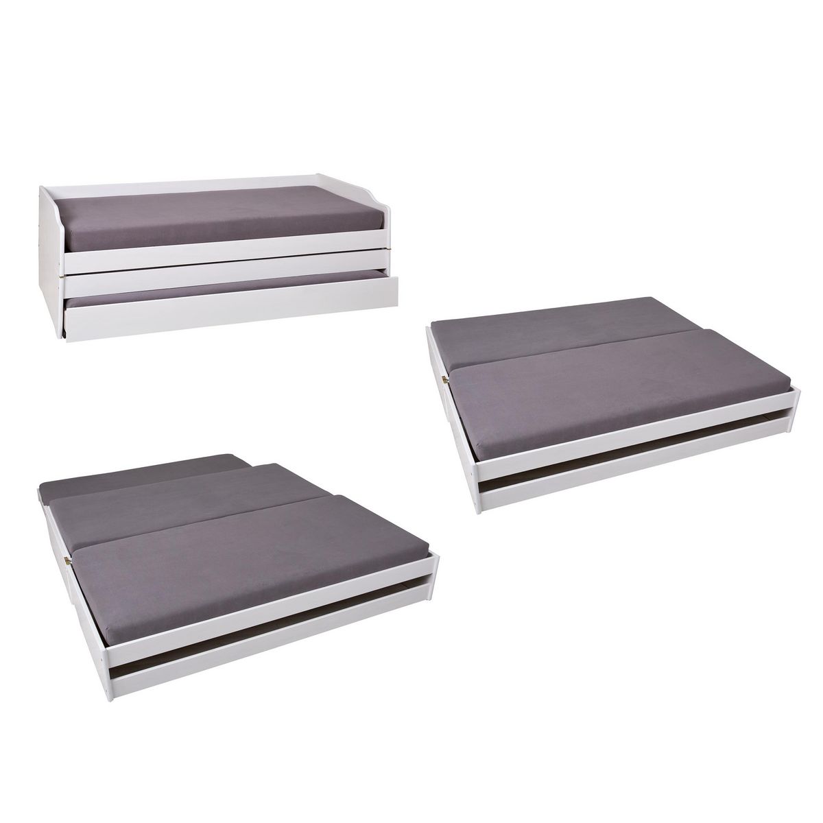 Lit banquette gigogne en pin massif 3 couchages  90x200cm BLANDINE