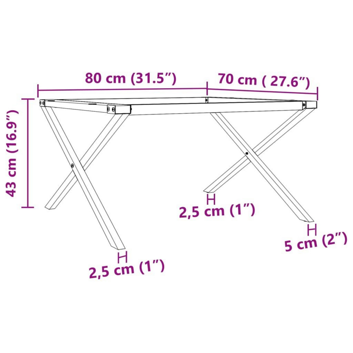 VIDAXL Pieds de table basse cadre en X 80x70x43 cm acier