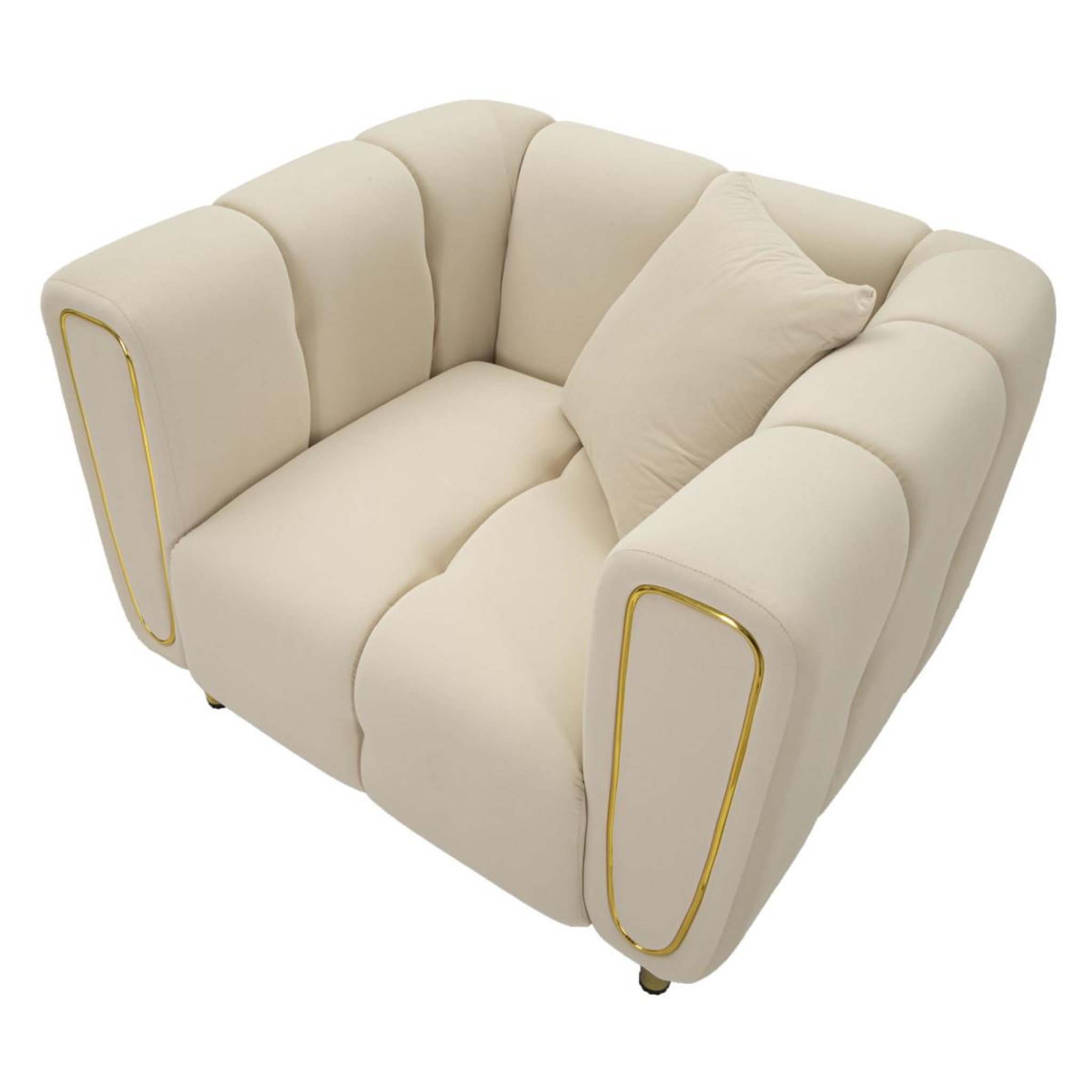 Voir la diapositive 4 : Paris Prix Fauteuil en velours matelassé  alma  97cm crème