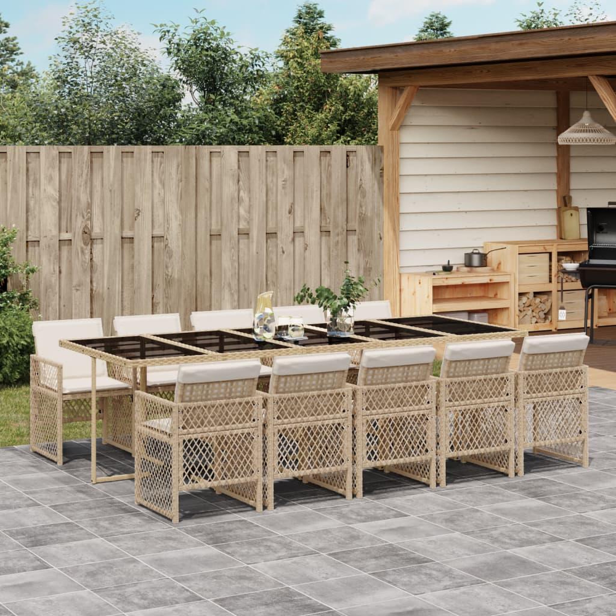 VIDAXL Ensemble a manger de jardin et coussins 11 pcs beige poly rotin