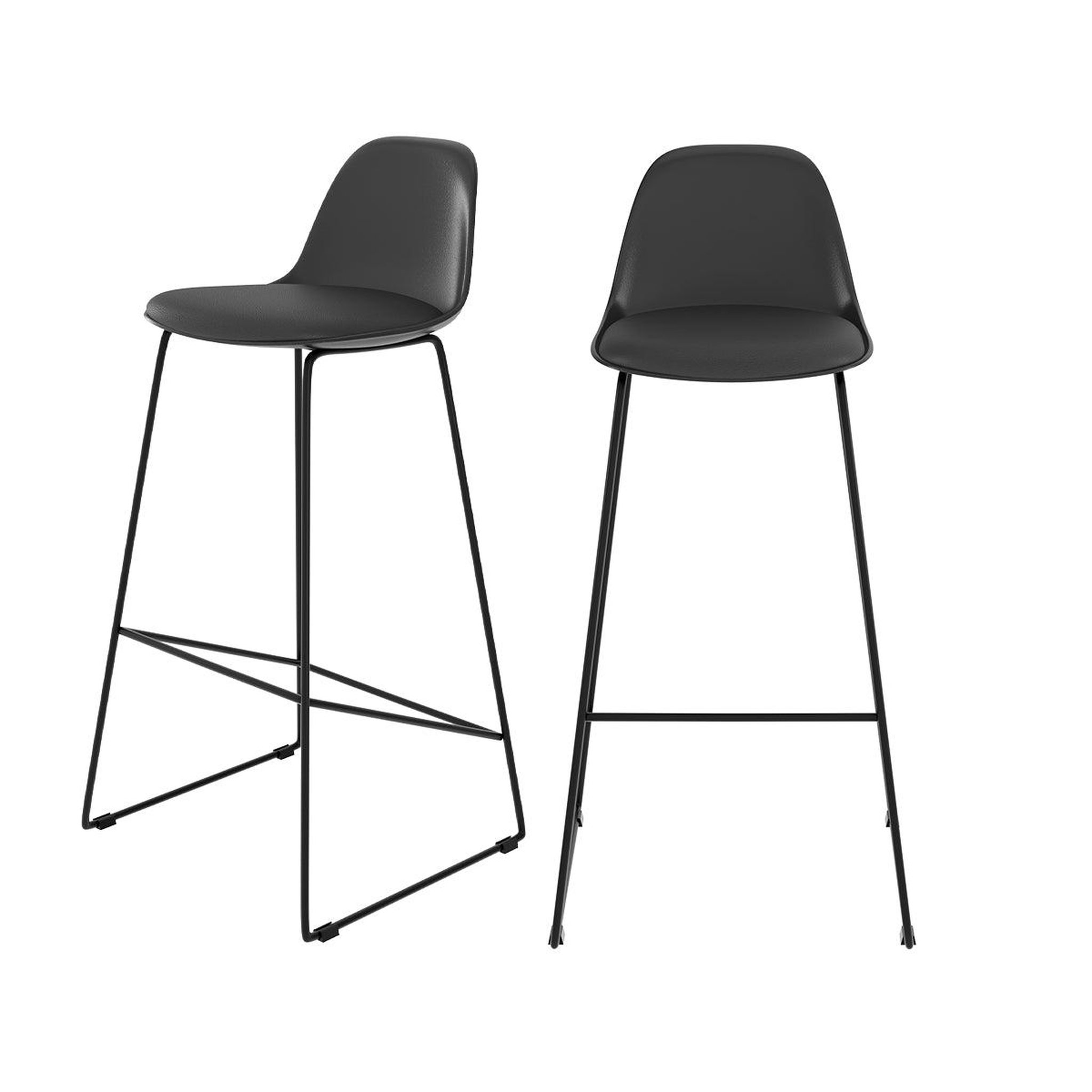 MAISON PAVANE Lot de 2 chaises de bar noires 75 cm-leni