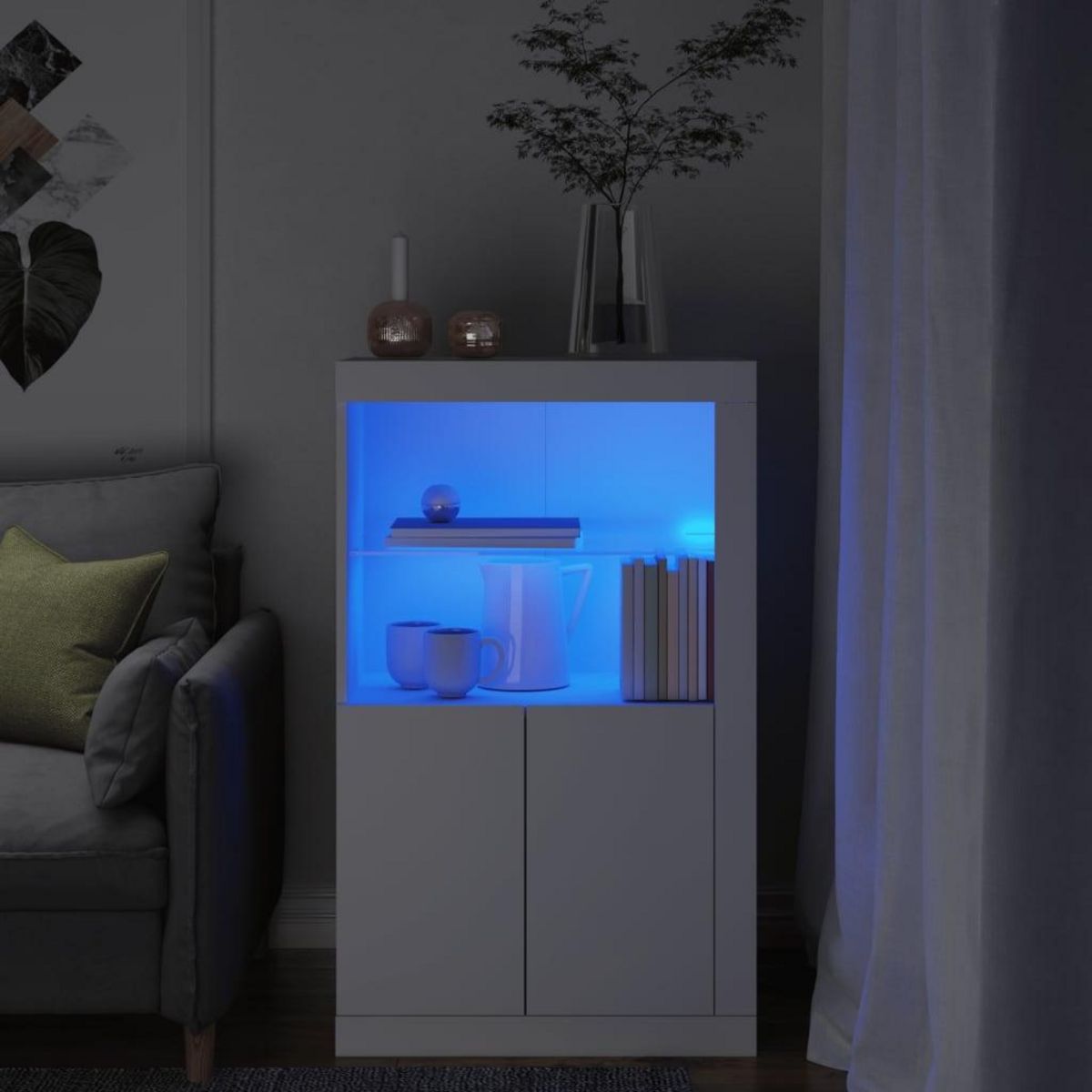 VIDAXL Armoire laterale avec eclairage LED blanc bois d'ingenierie