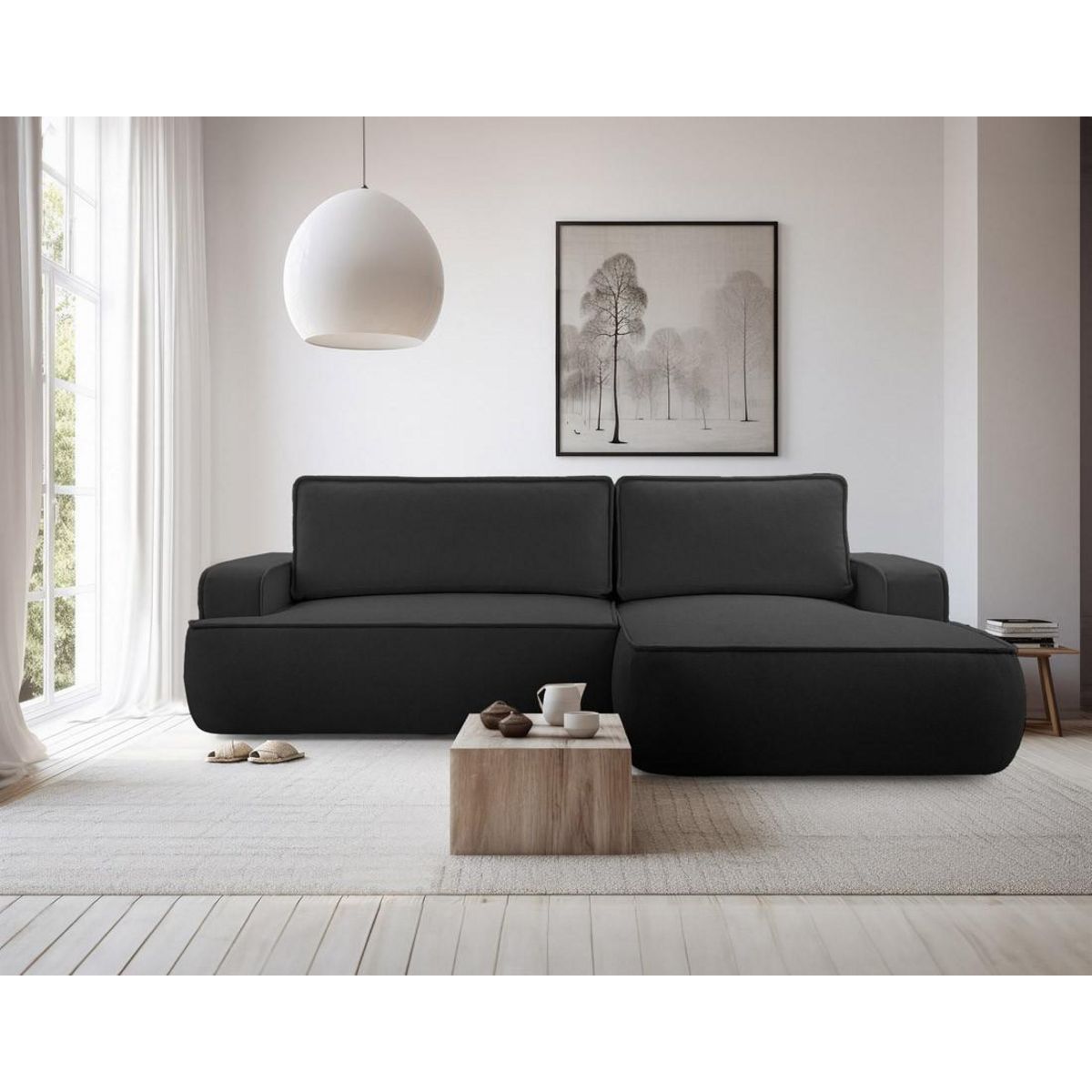 BEST MOBILIER Nessino - canapé d'angle droit 4 places - convertible avec coffre - en tissu texturé