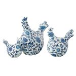 Paris Prix Lot de 3 Statuettes Coq Imprimé  Alfredo  21cm Bleu & Blanc