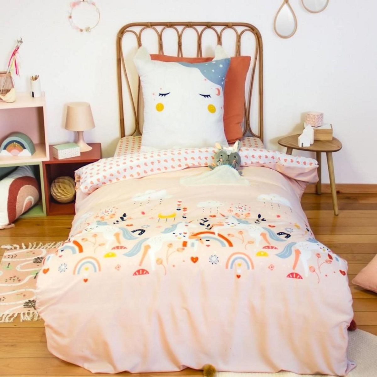 COTE DECO Housse de couette 140x200 + 1 taie Féerique