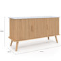 Voir la diapositive 5 : ID MARKET Buffet 110 cm JULIETTE plateau effet marbre 3 portes lattes tasseau bois coloris chêne