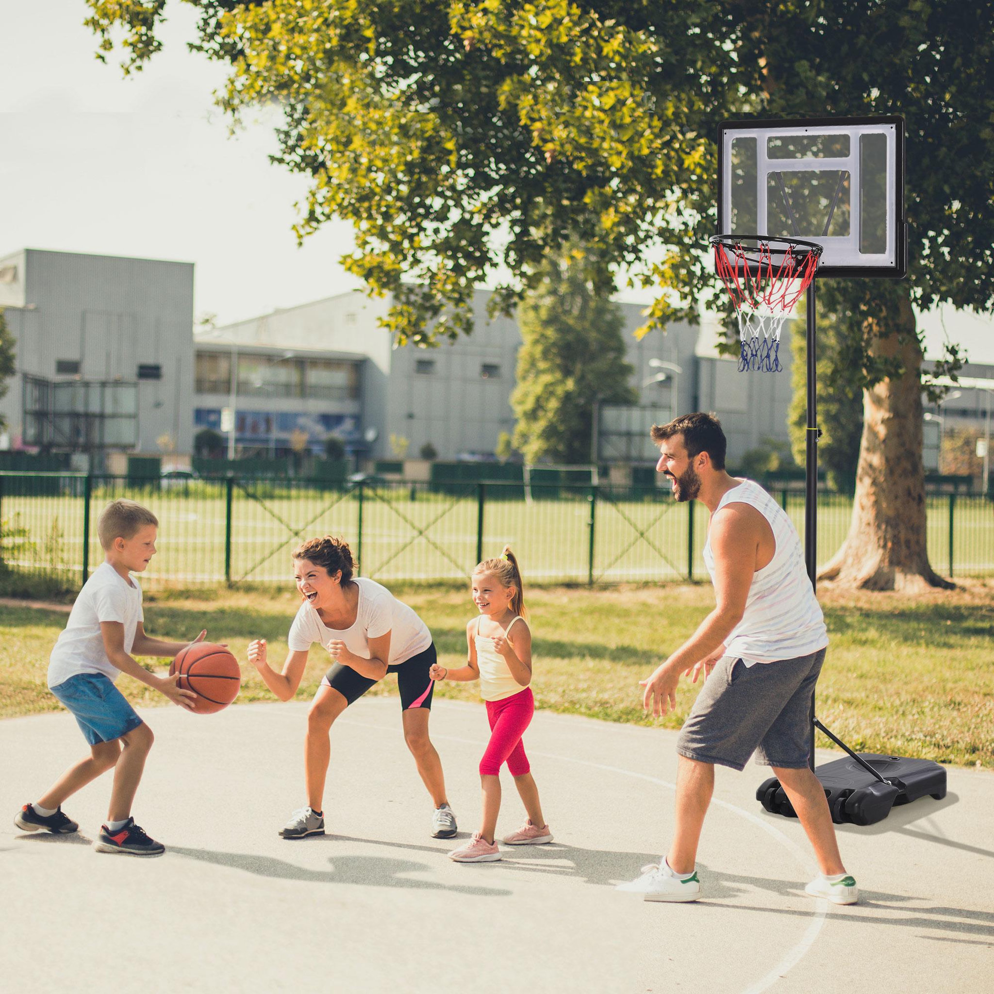 Voir la diapositive 2 : HOMCOM Panier de basketball sur pied - H. réglable 203-258 cm - roulettes, base de lestage - noir