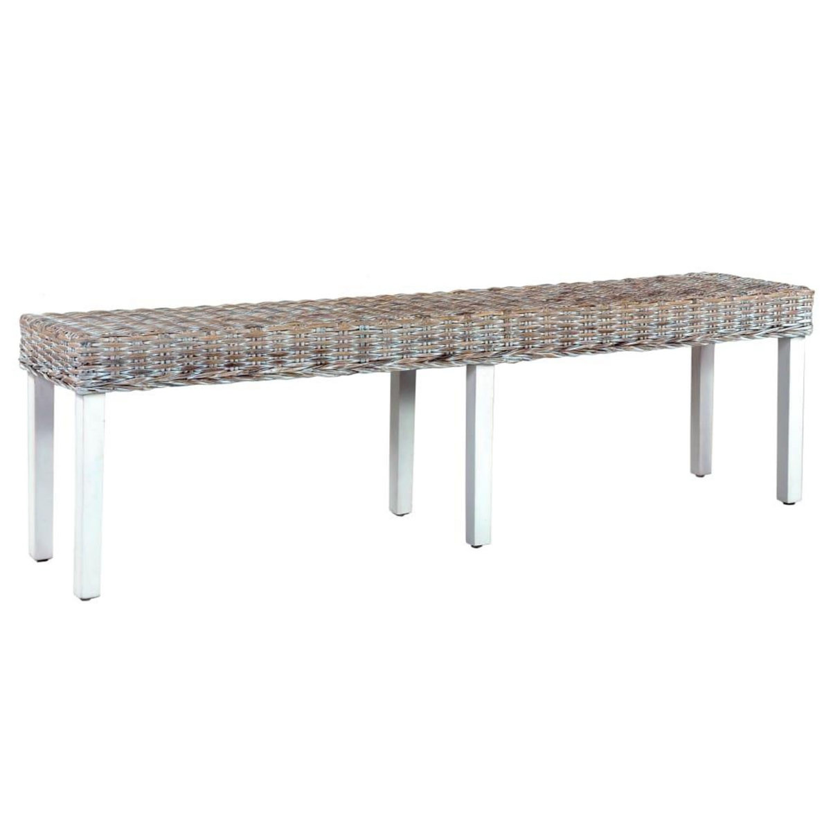 VIDAXL Banc 160 cm Blanc Rotin naturel kubu et bois de manguier massif