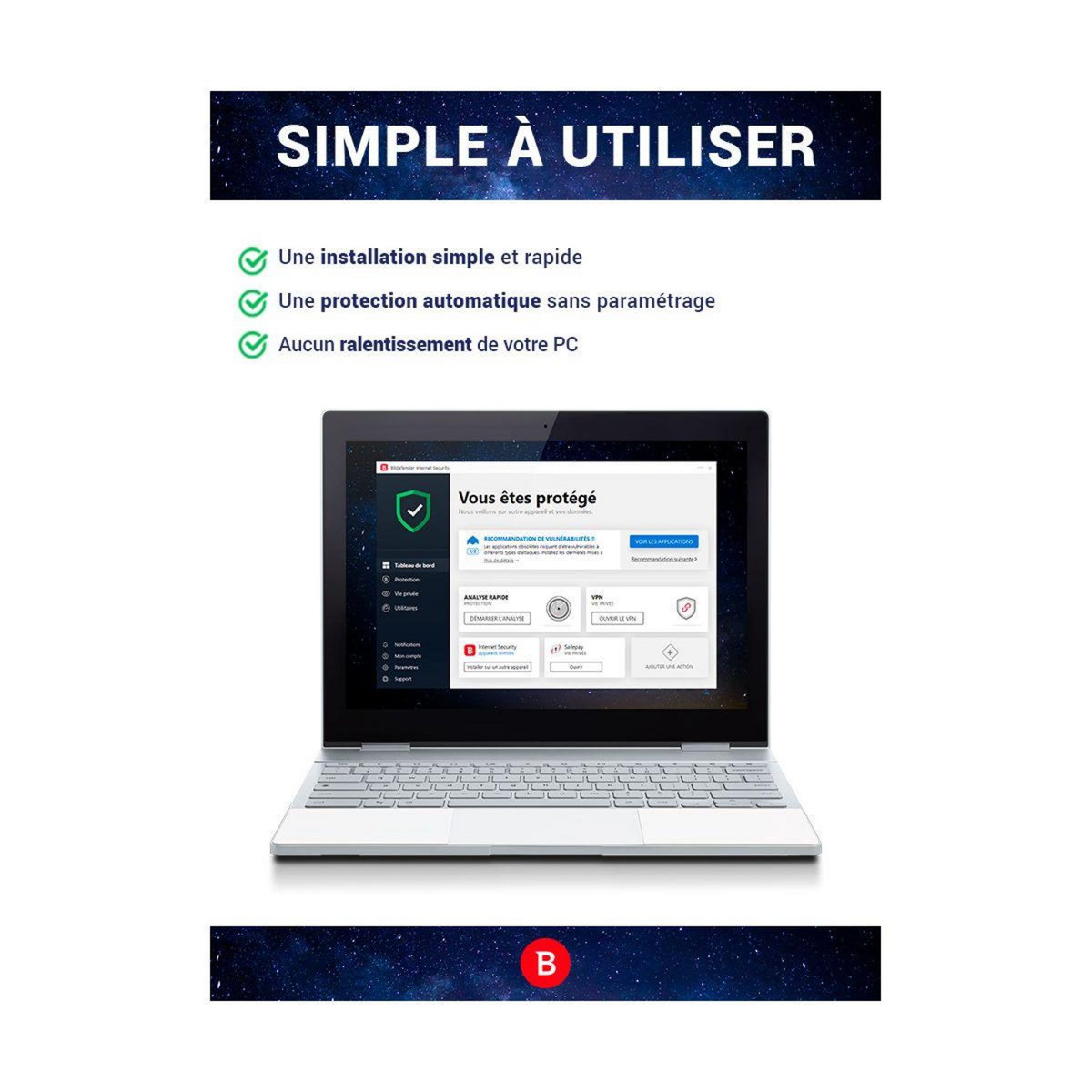 BITDEFENDER Logiciel antivirus et optimisation Internet Security  - 1 an - 1 poste