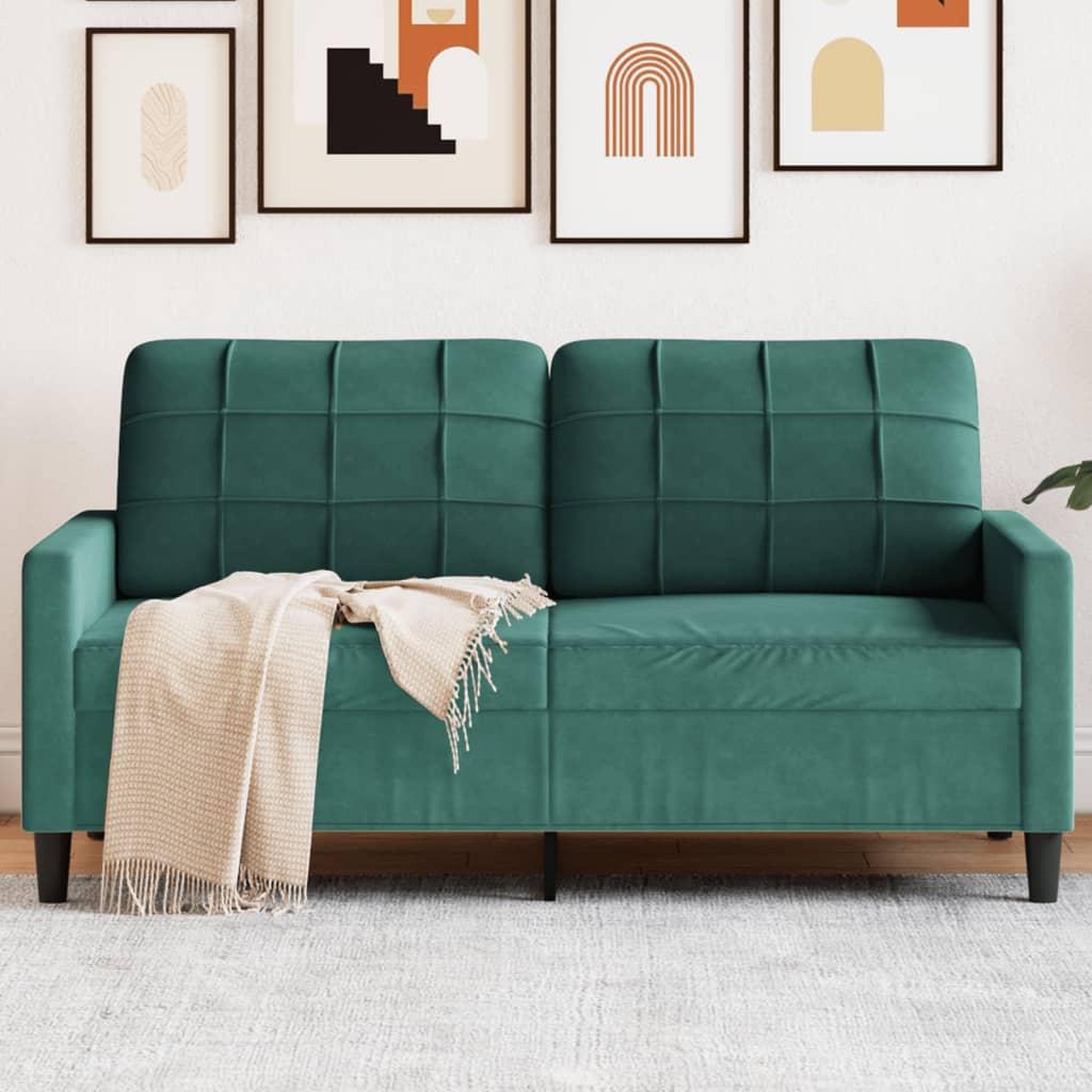 VIDAXL Canape a 2 places Vert fonce 140 cm Velours