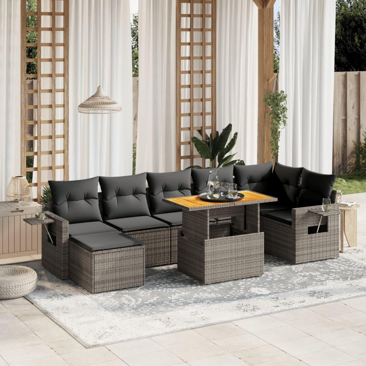 VIDAXL Salon de jardin 8 pcs avec coussins gris resine tressee