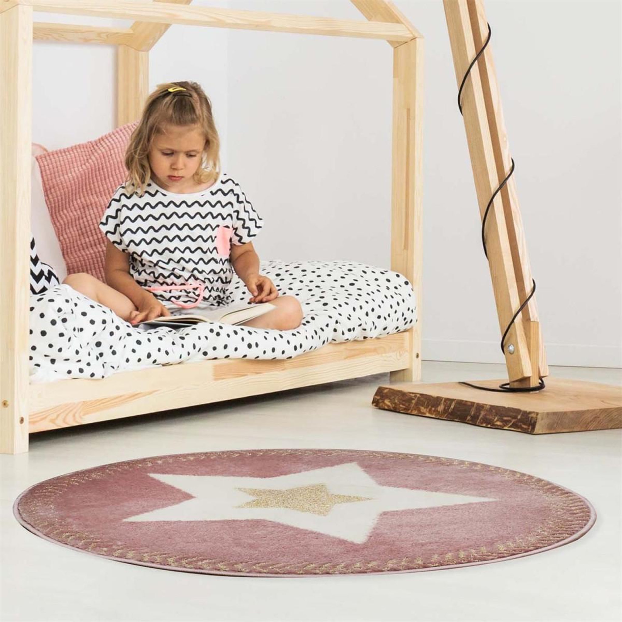 Voir la diapositive 3 : HOME DECO KIDS Tapis rond enfant  étoile métallisée  80cm rose