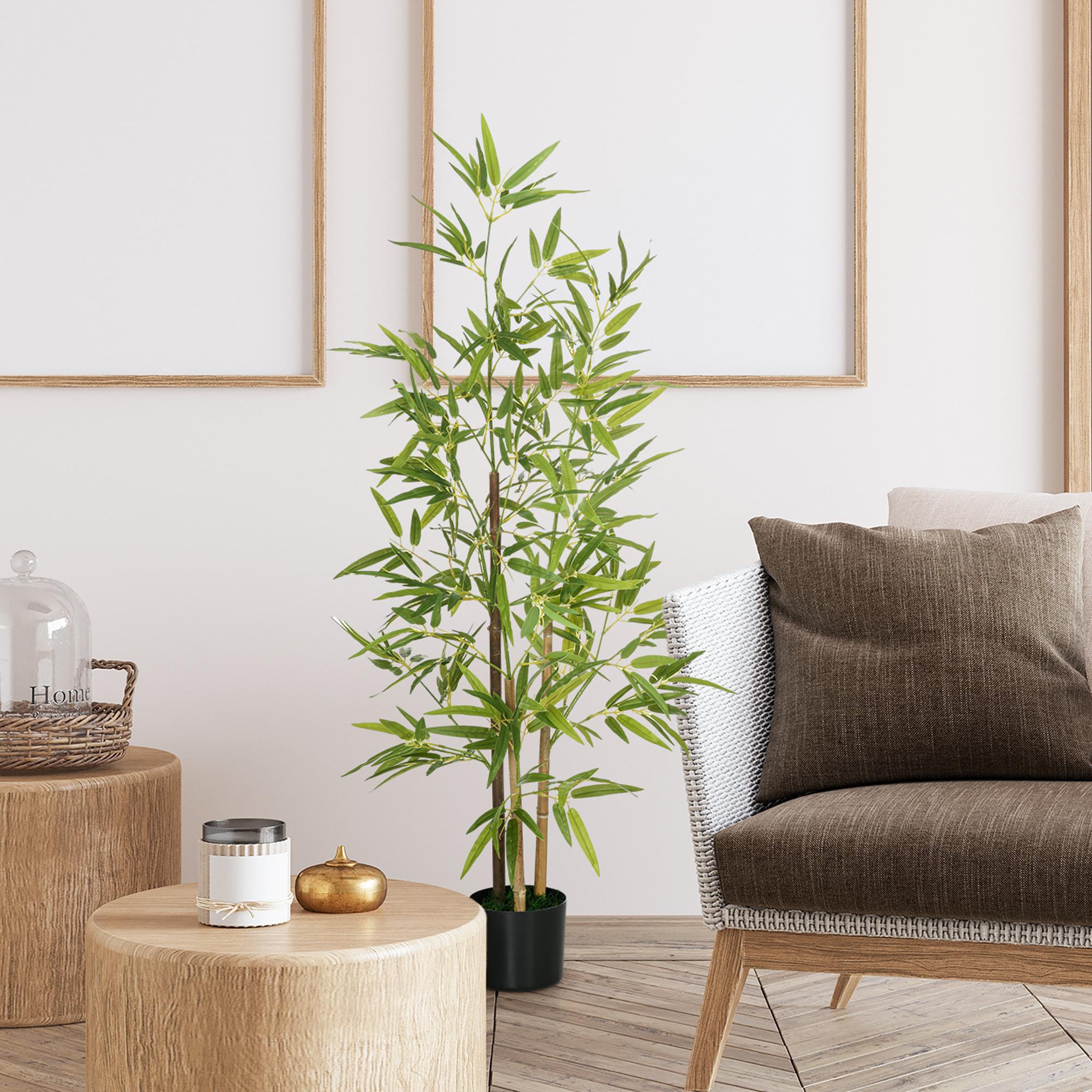 Voir la diapositive 2 : HOMCOM Bambou artificiel 1,20H m - plante artificielle - 498 feuilles réalistes, vrais troncs - pot inclus